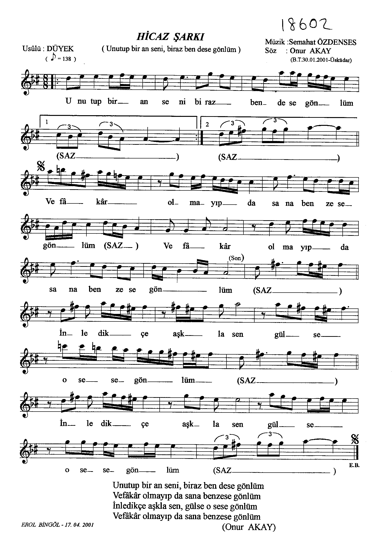 Hicâz - Şarkı - Semahat Özdenses - Sayfa 1