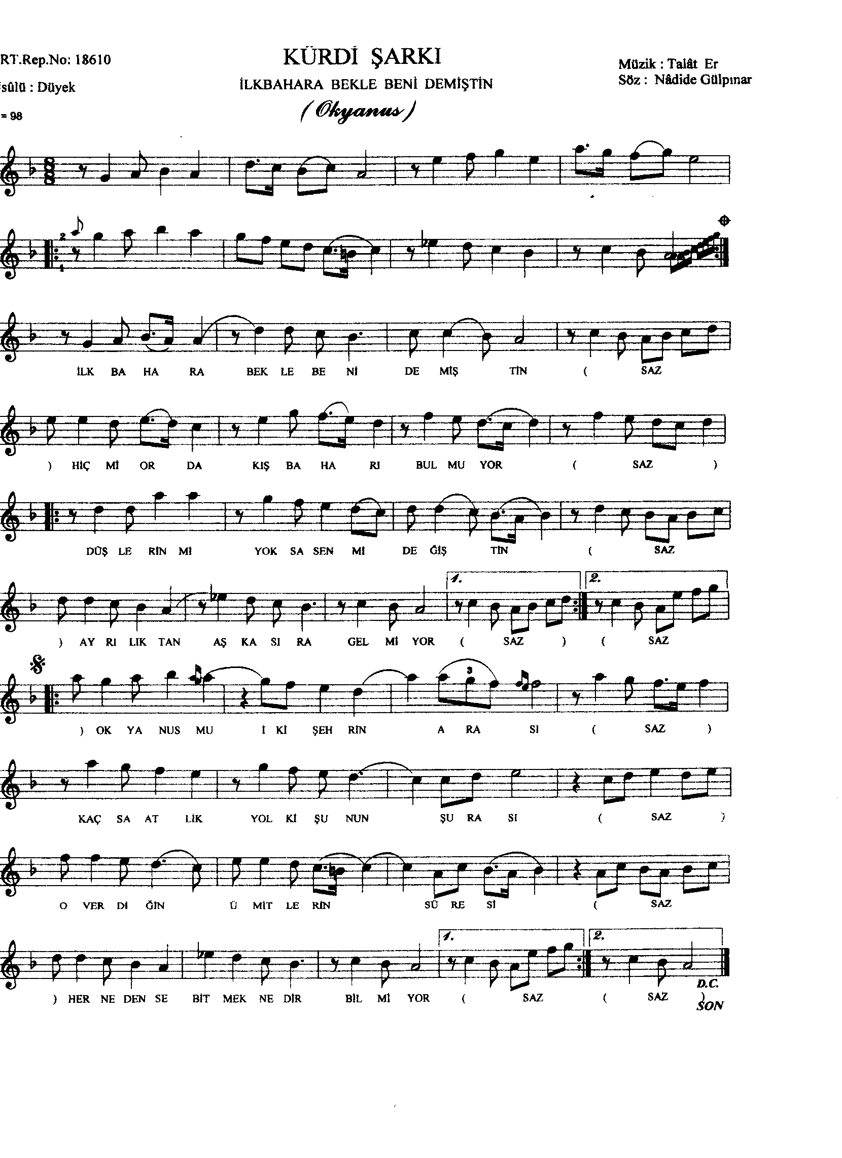 Kürdi - Şarkı - Talât Er - Sayfa 1