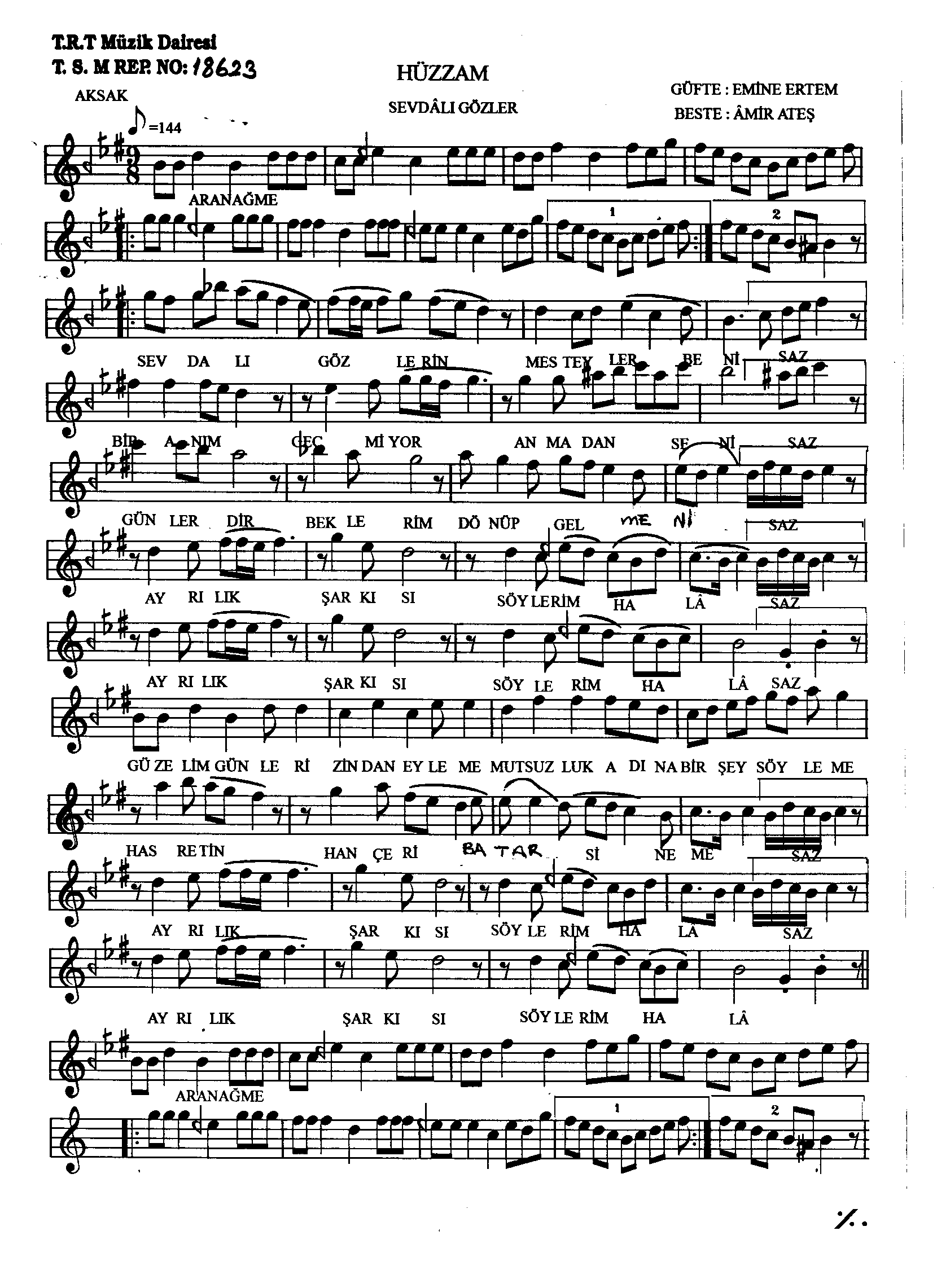 Hüzzâm - Şarkı - Amir Ateş - Sayfa 1