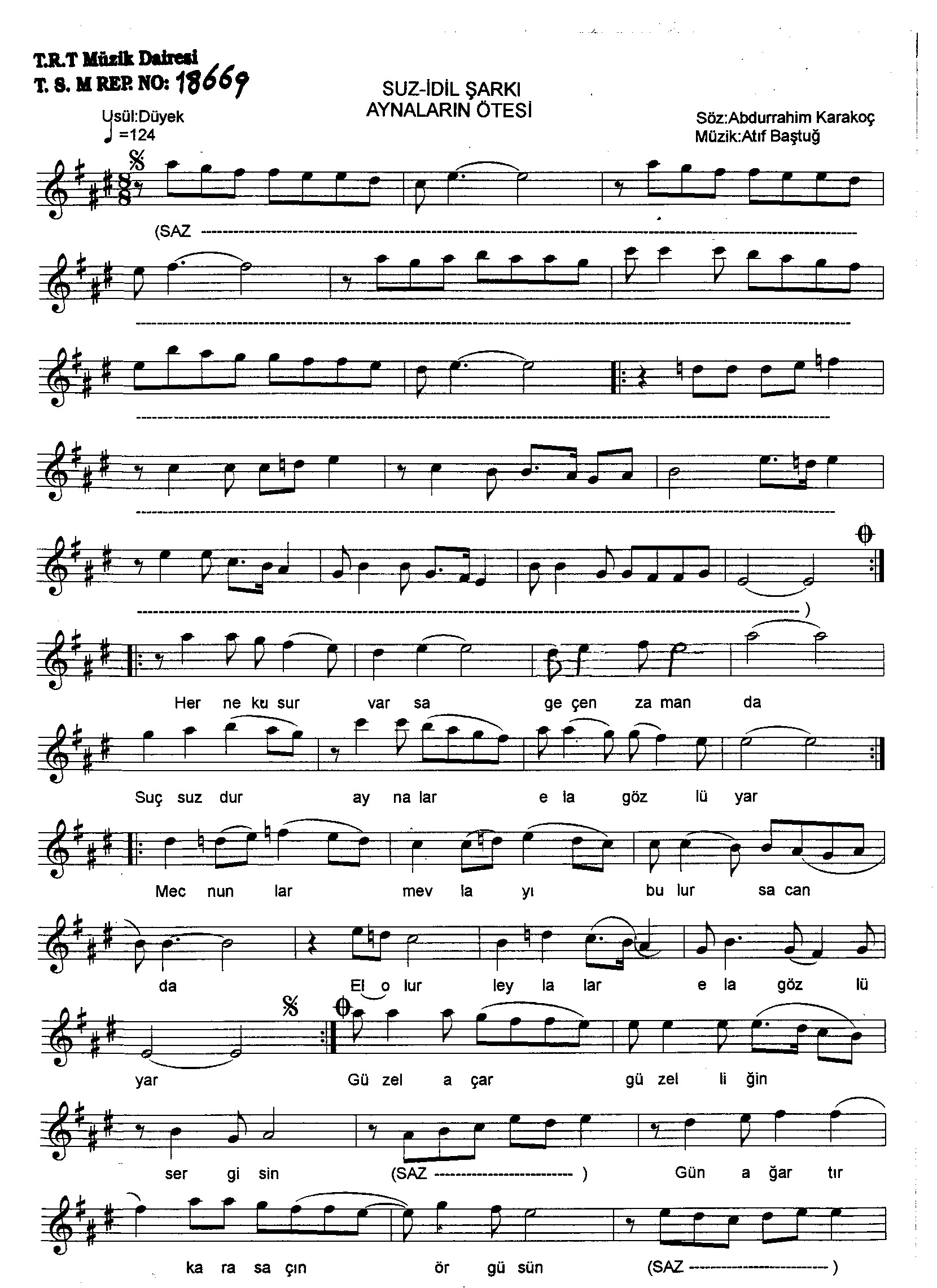 Sûz-i Dil - Şarkı - Atıf Baştuğ - Sayfa 1