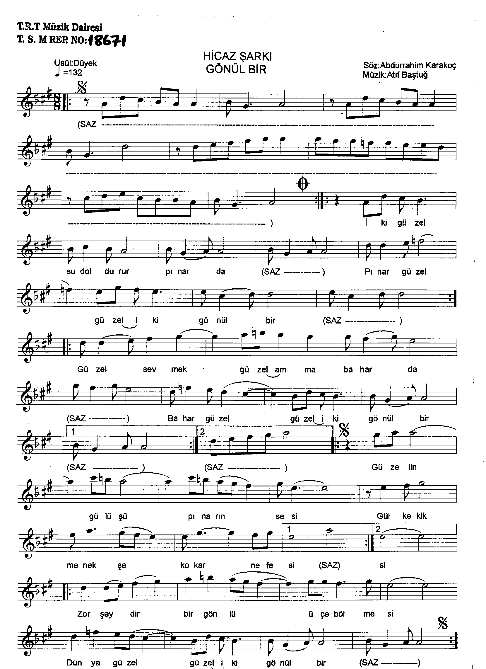 Hicâz - Şarkı - Atıf Baştuğ - Sayfa 1