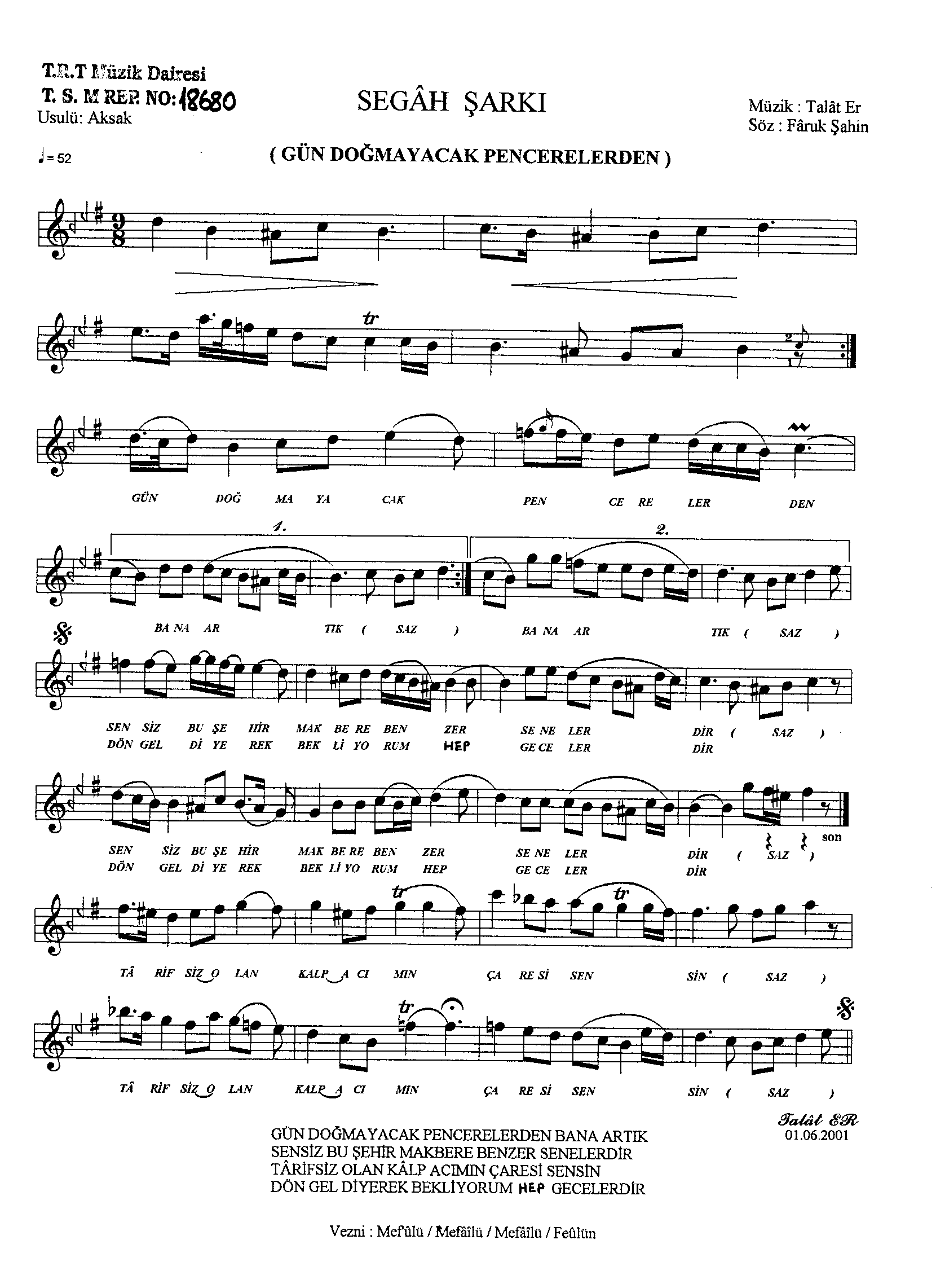 Segâh - Şarkı - Talât Er - Sayfa 1