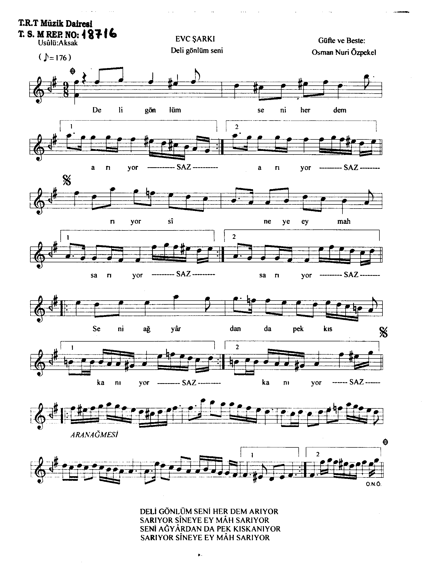 Evc - Şarkı - Osman Nûri Özpekel - Sayfa 1