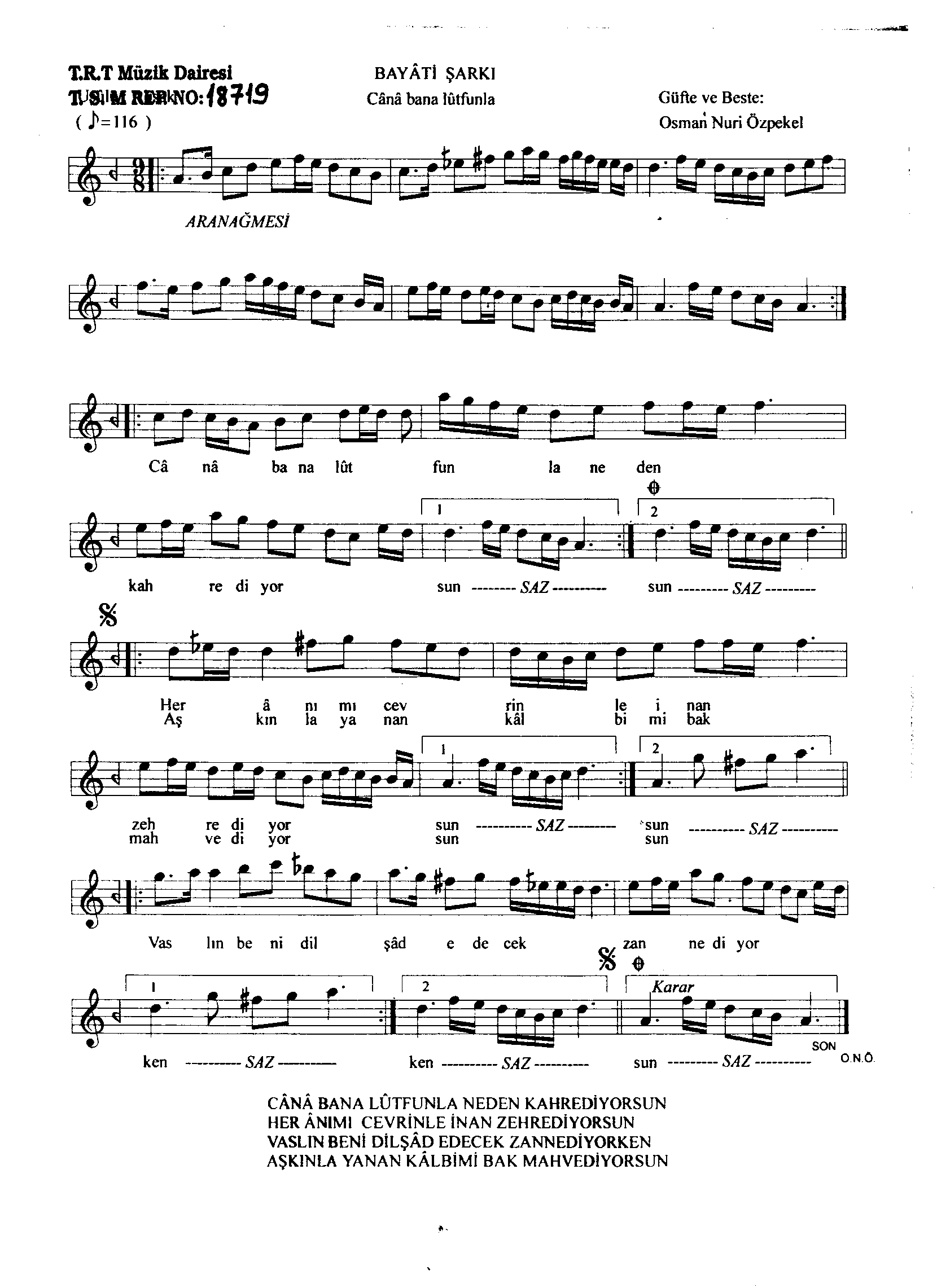 Beyâtî - Şarkı - Osman Nûri Özpekel - Sayfa 1