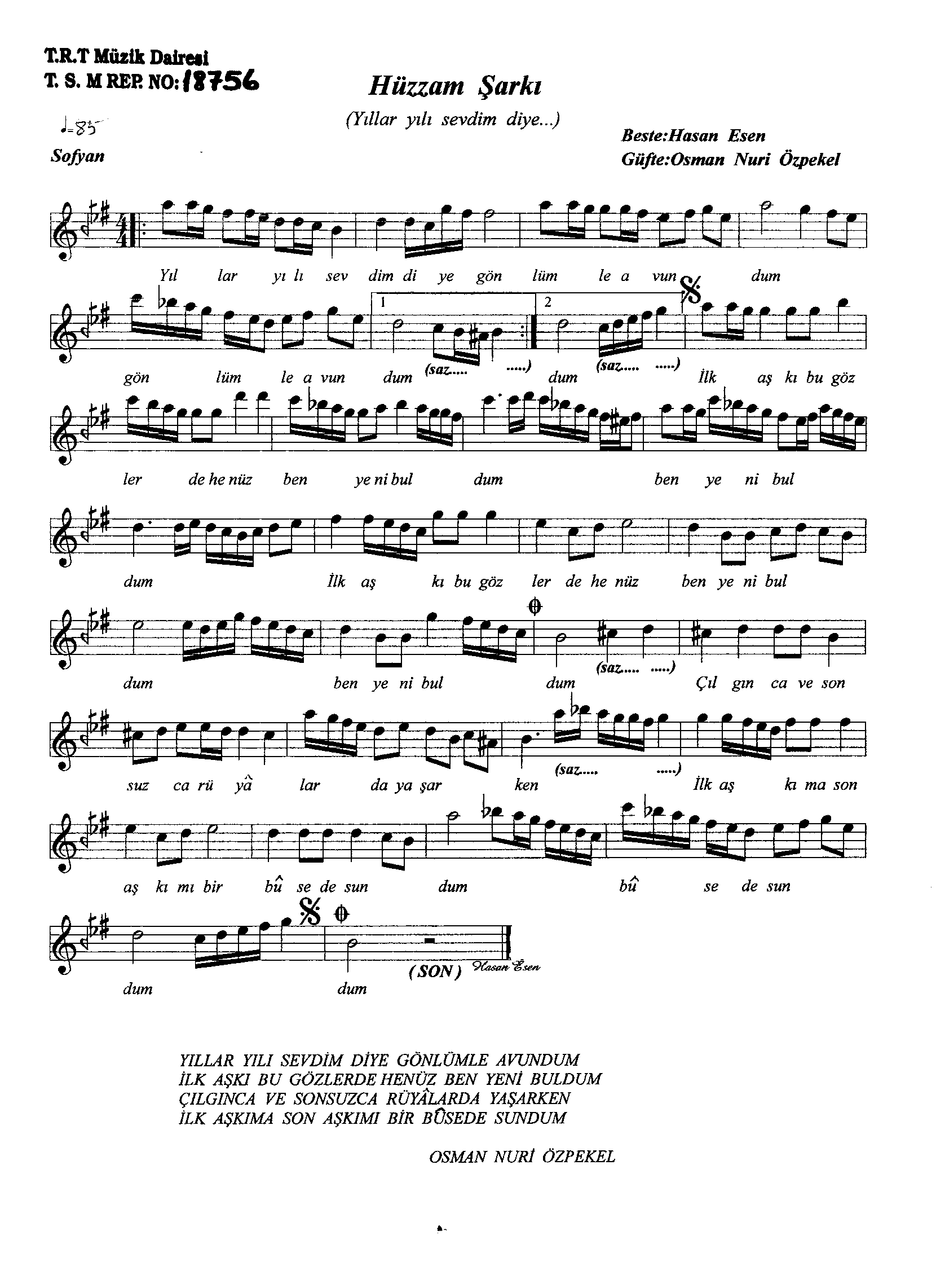 Hüzzâm - Şarkı - Hasan Esen - Sayfa 1