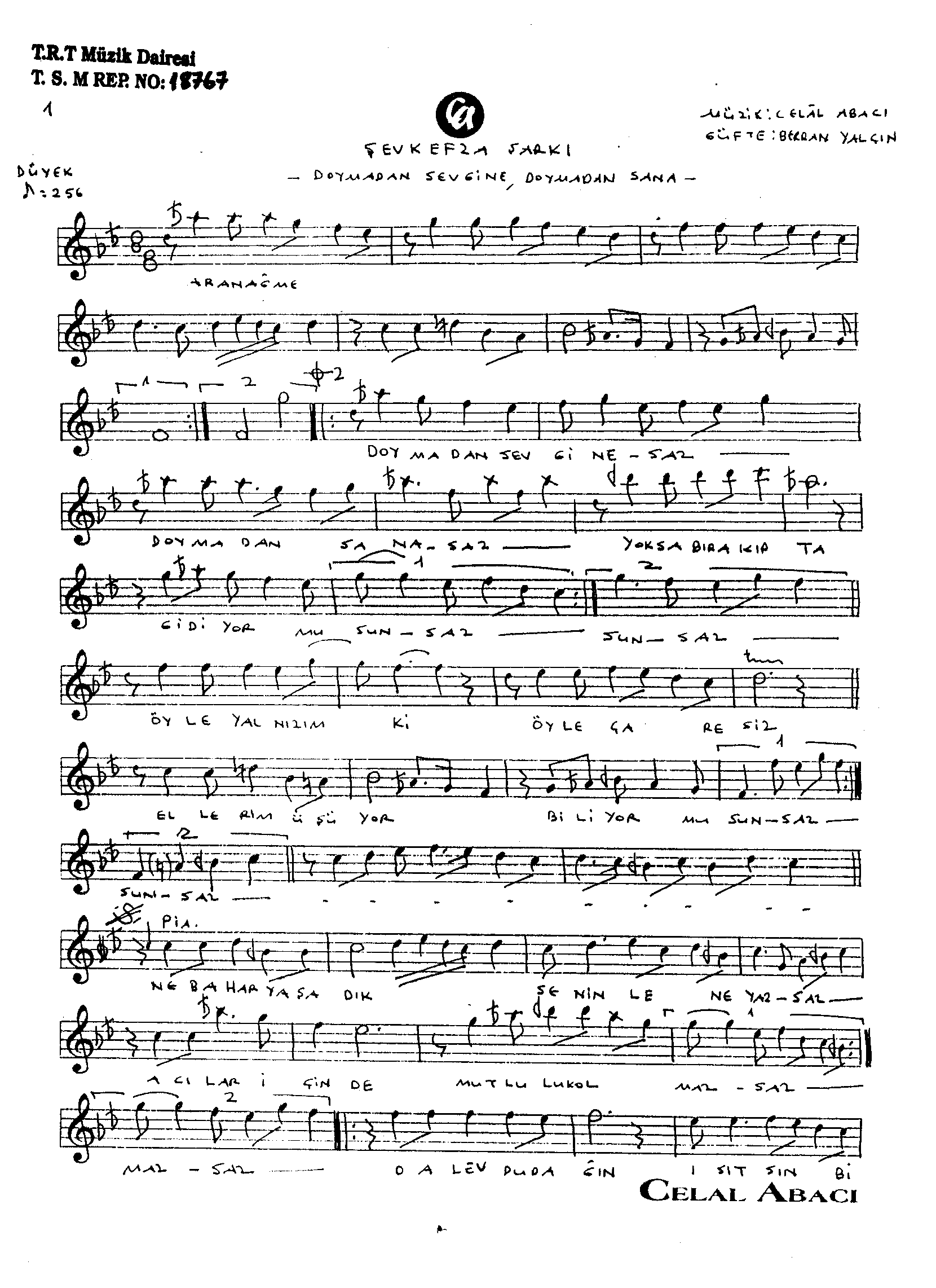 Şevk-Efzâ - Şarkı - Celâl Abacı - Sayfa 1