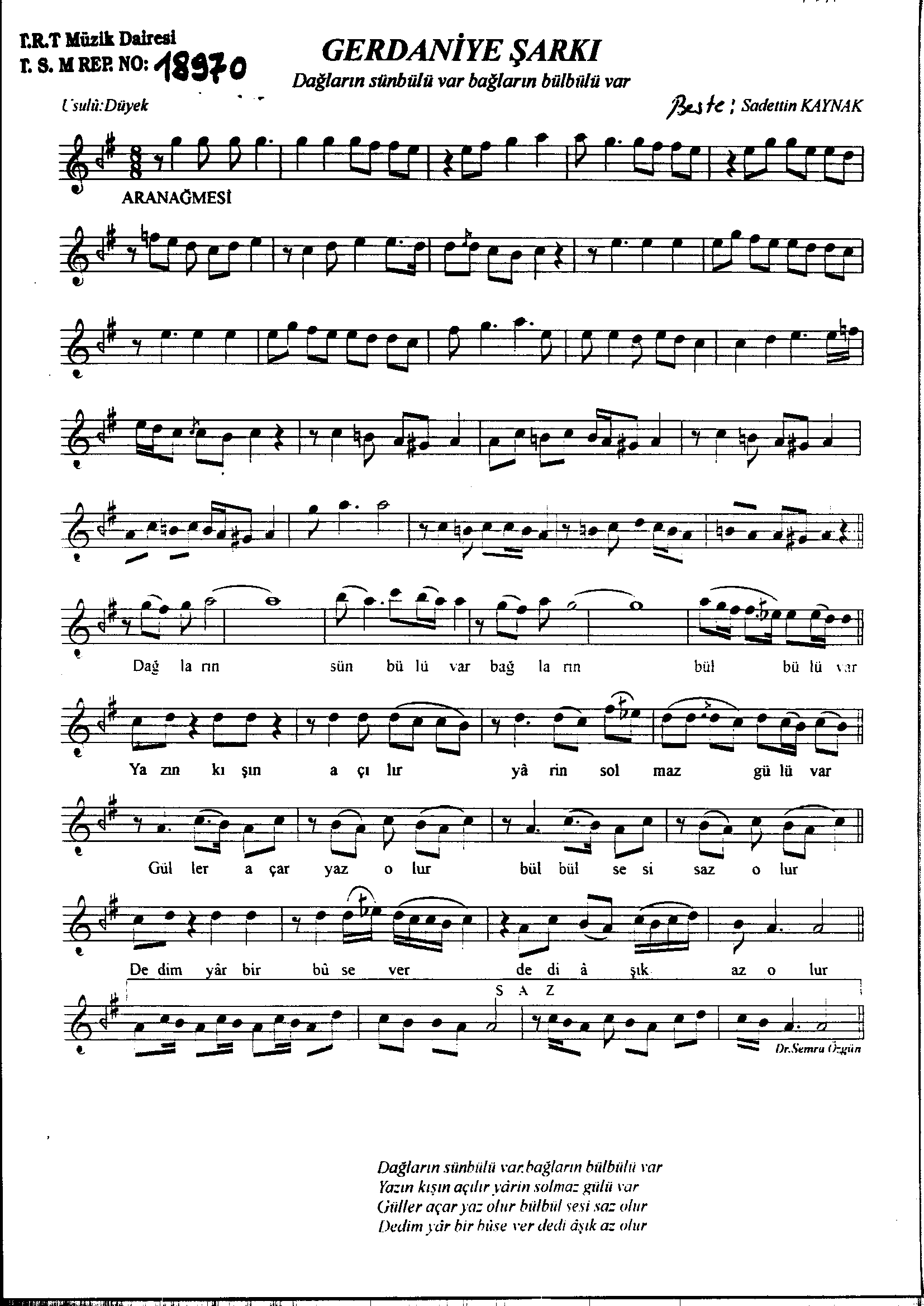 Gerdâniye - Şarkı - Sadettin Kaynak - Sayfa 1