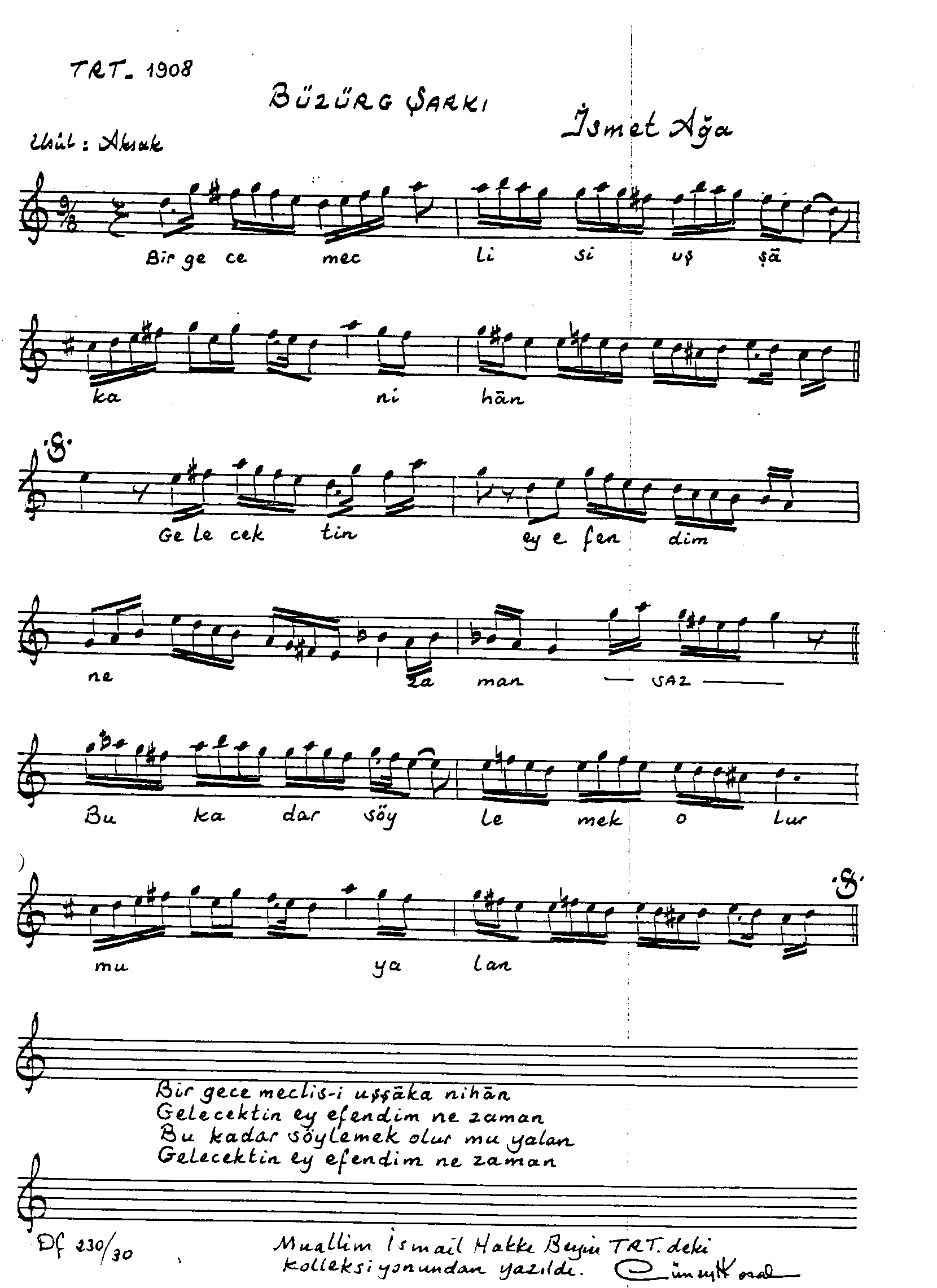 Büzürk - Şarkı - İsmet Ağa - Sayfa 1