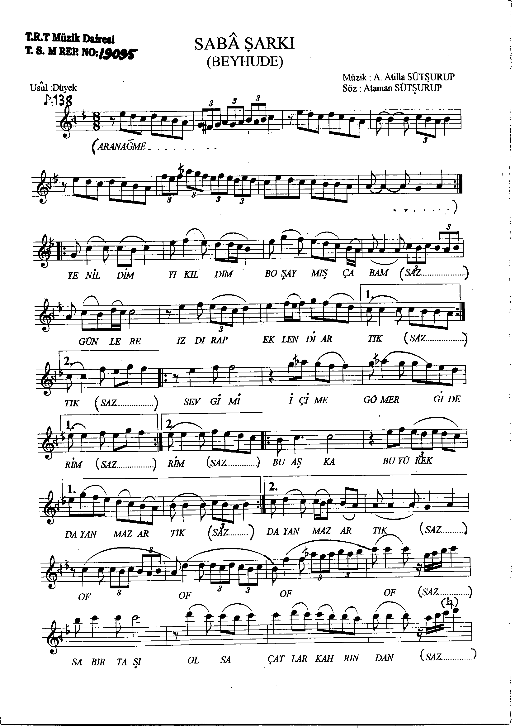Sabâ - Şarkı - A.Atilla Sütşurup - Sayfa 1