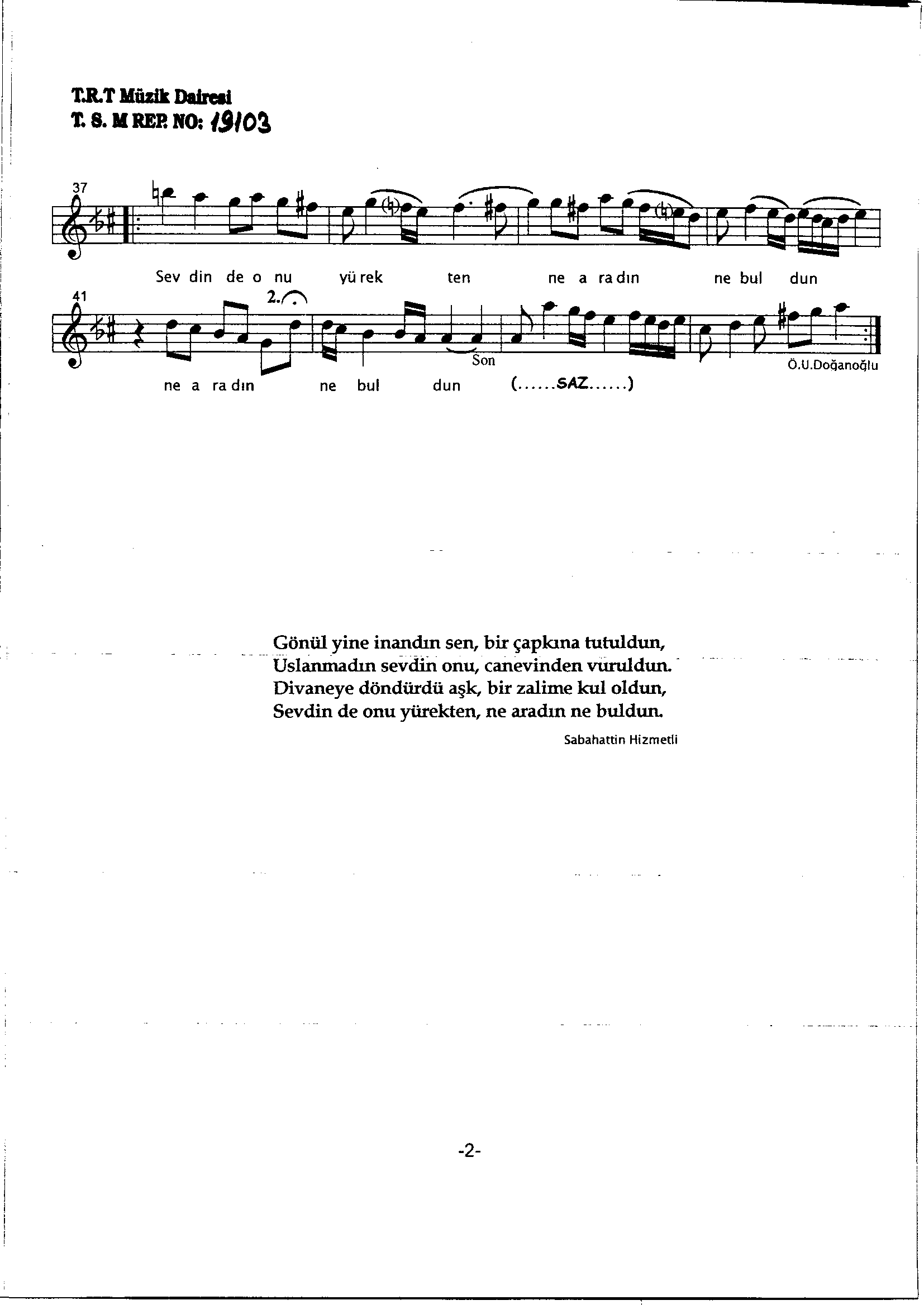 Hicâz - Şarkı - Özgür Ulaş Doğanoğlu - Sayfa 2