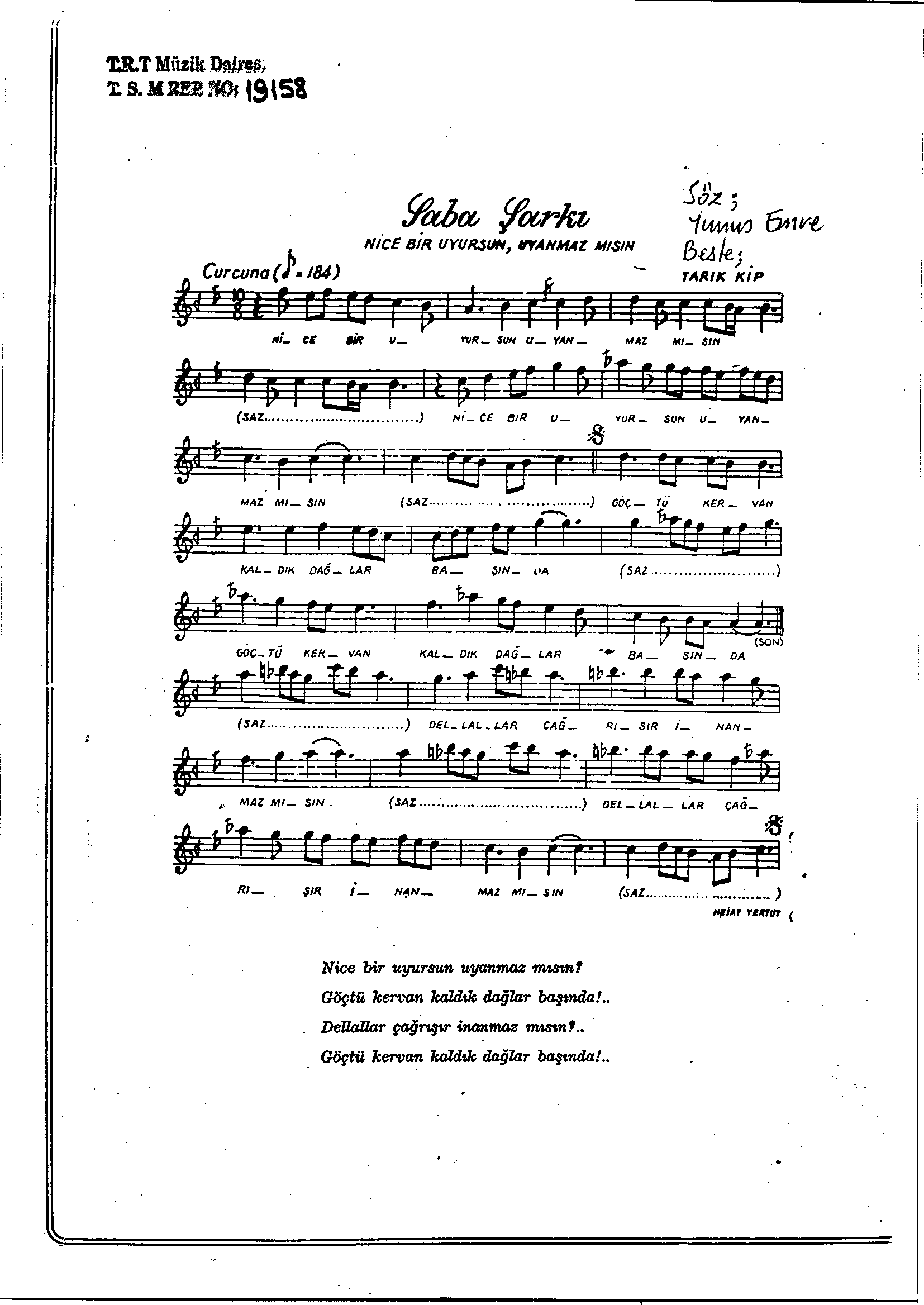 Sabâ - Şarkı - Tarık Kip - Sayfa 1
