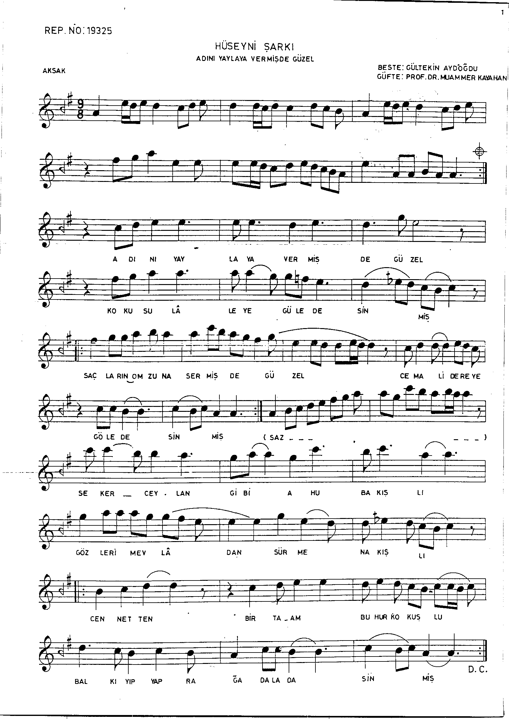 Hüseynî - Şarkı - Gültekin Aydoğdu - Sayfa 1
