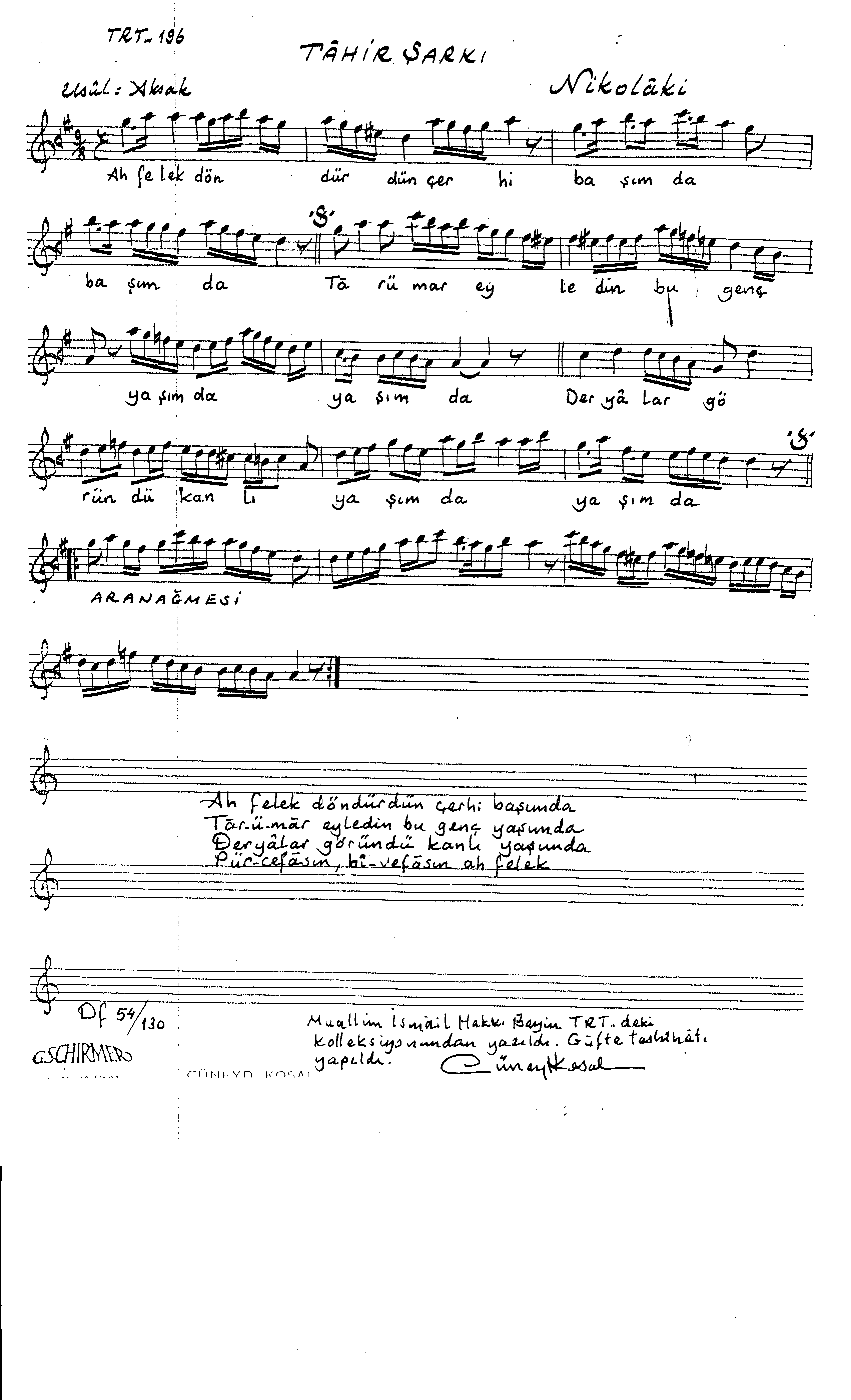 Tâhir - Şarkı - Nikolâki (Kemençeci) - Sayfa 1