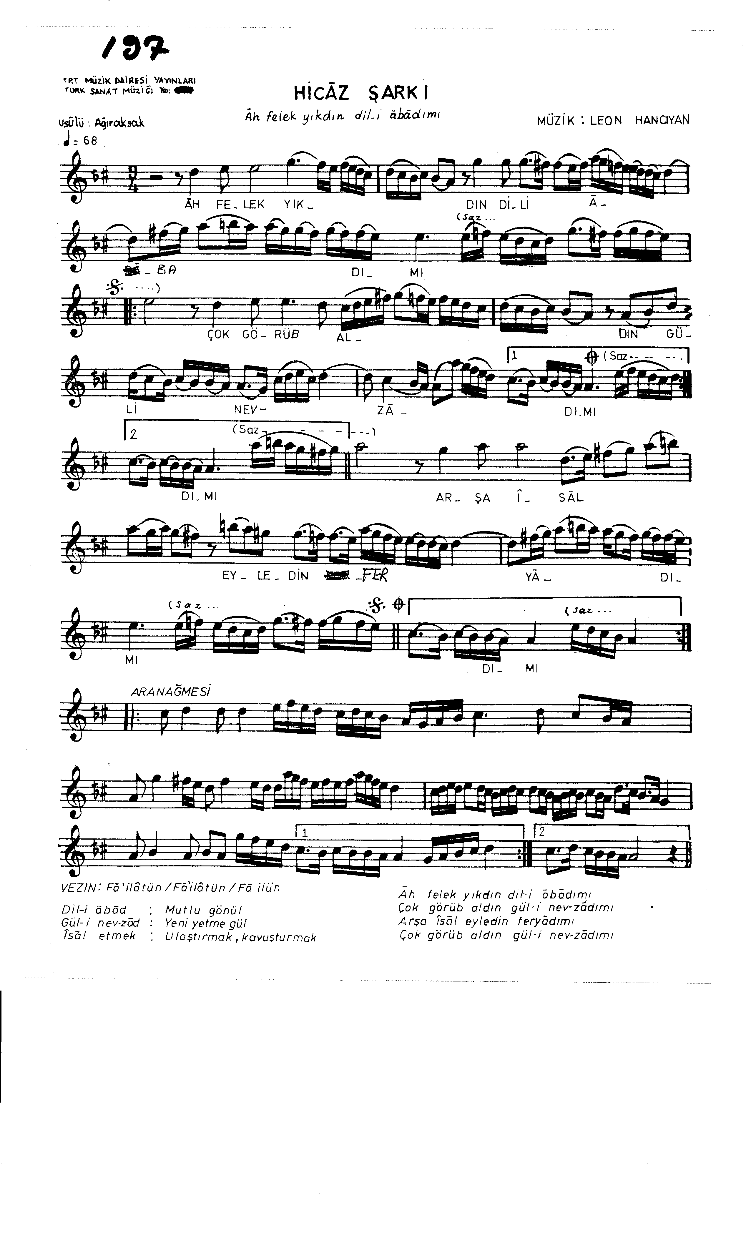 Hicâz - Şarkı - Leon Hancıyan - Sayfa 1