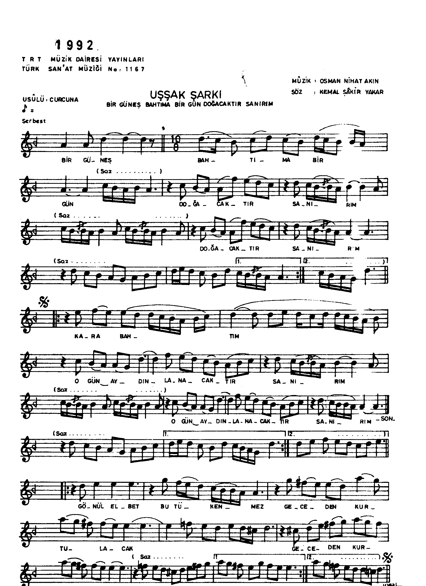 Uşşak - Şarkı - Osman Nihat Akın - Sayfa 1