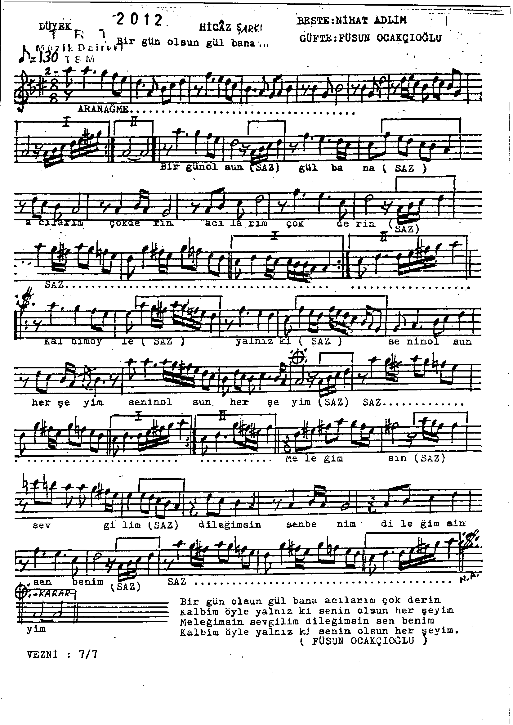 Hicâz - Şarkı - Nihat Adlim - Sayfa 1