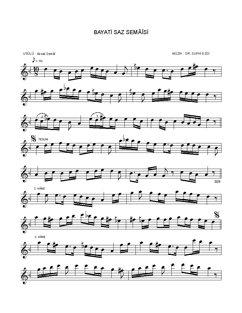 Beyâtî - Saz Semâîsi - Subhi Ziya Ezgi - Sayfa 1