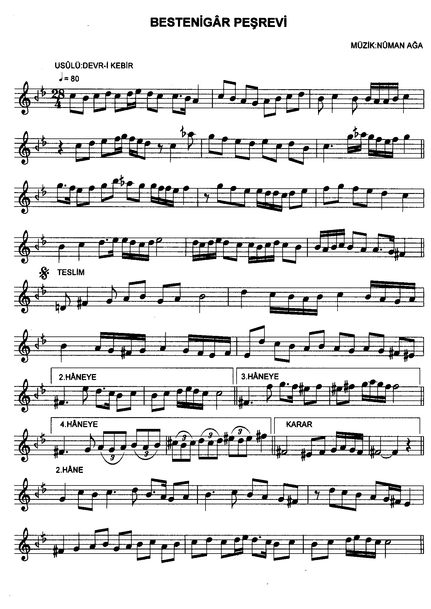 Bestenigâr - Peşrev - Tanburi Numan Ağa - Sayfa 1