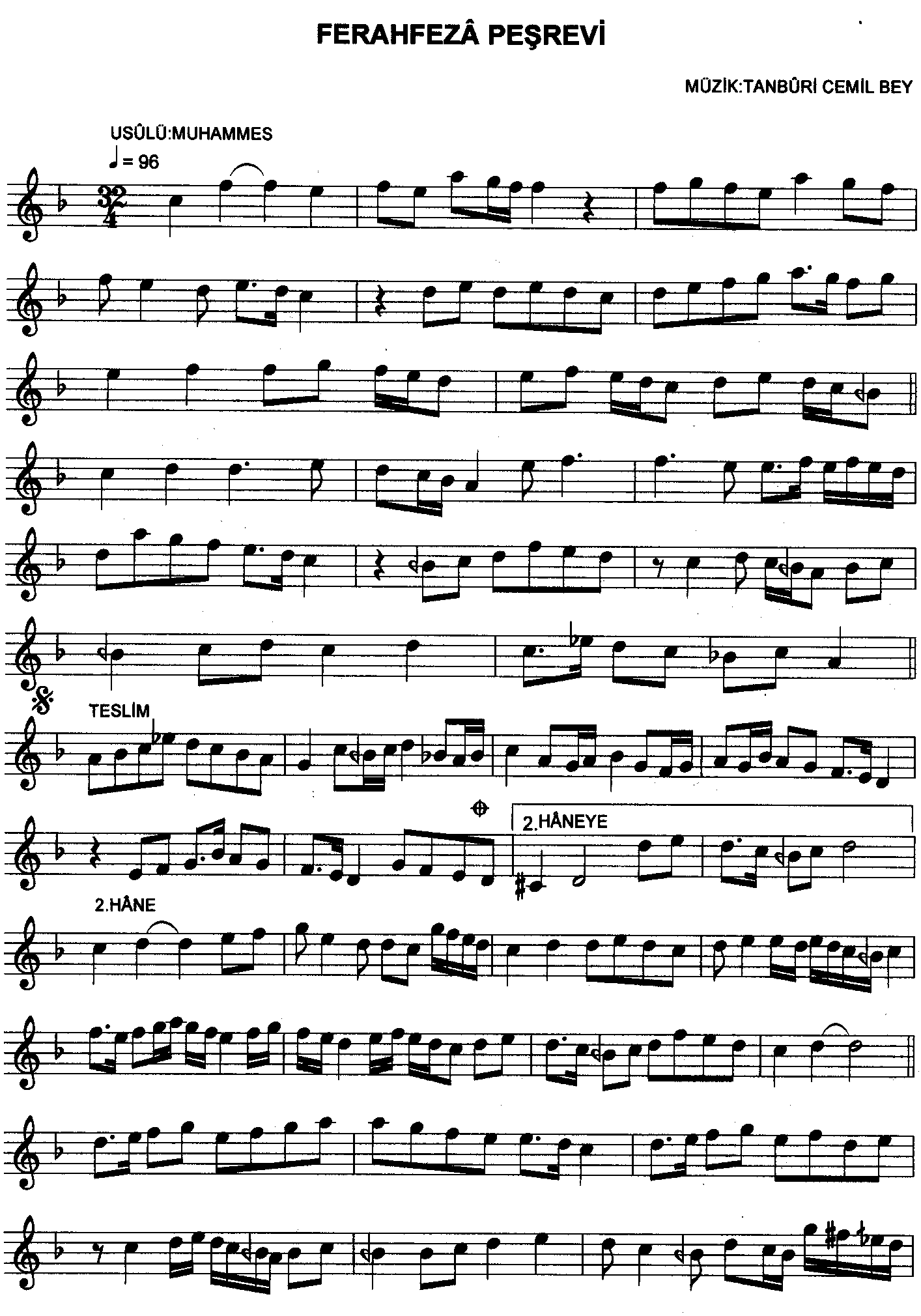 Ferah-Fezâ - Peşrev - Tanburi Cemil Bey - Sayfa 1