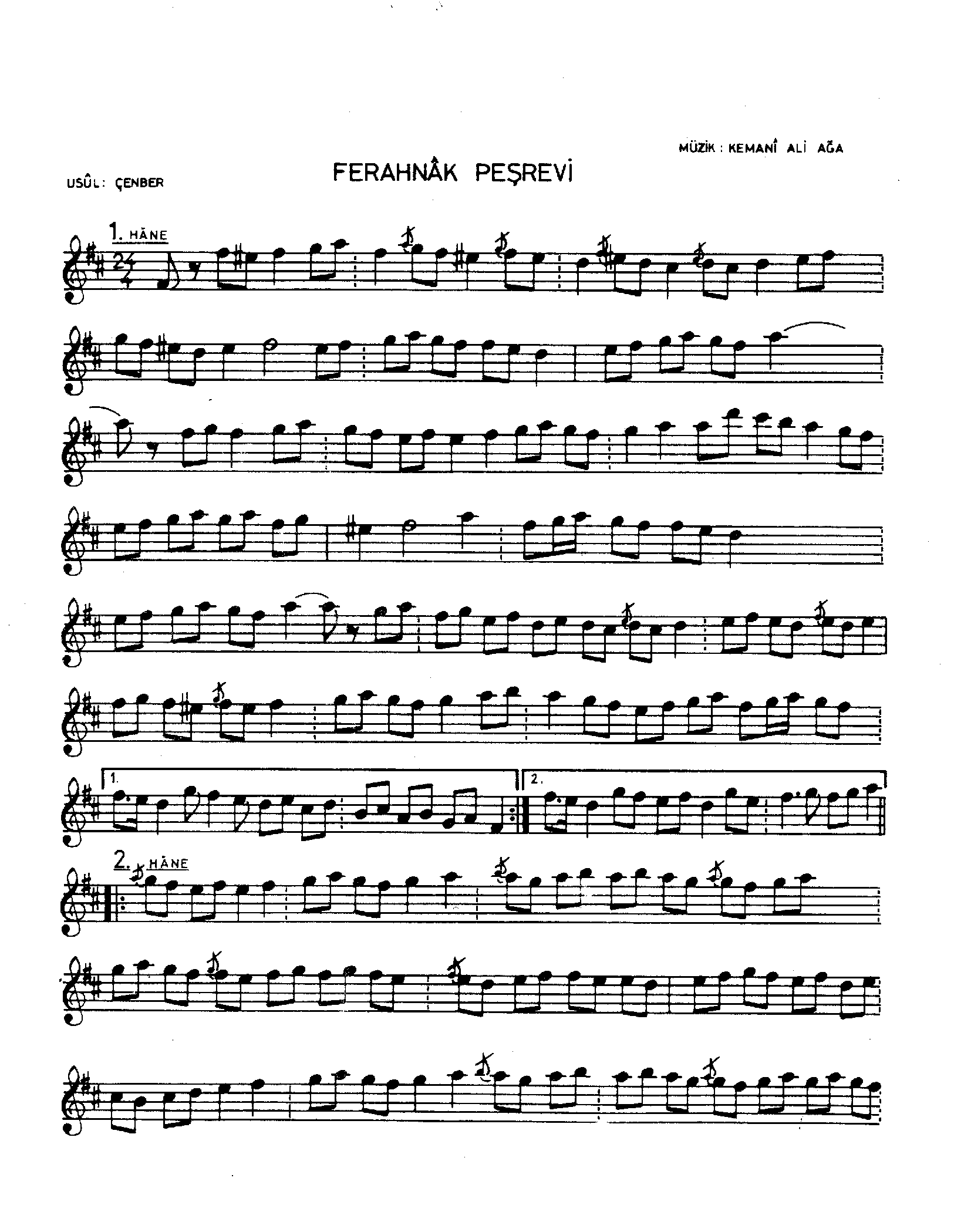 Ferahnâk - Peşrev - Kemani Ali Ağa - Sayfa 1