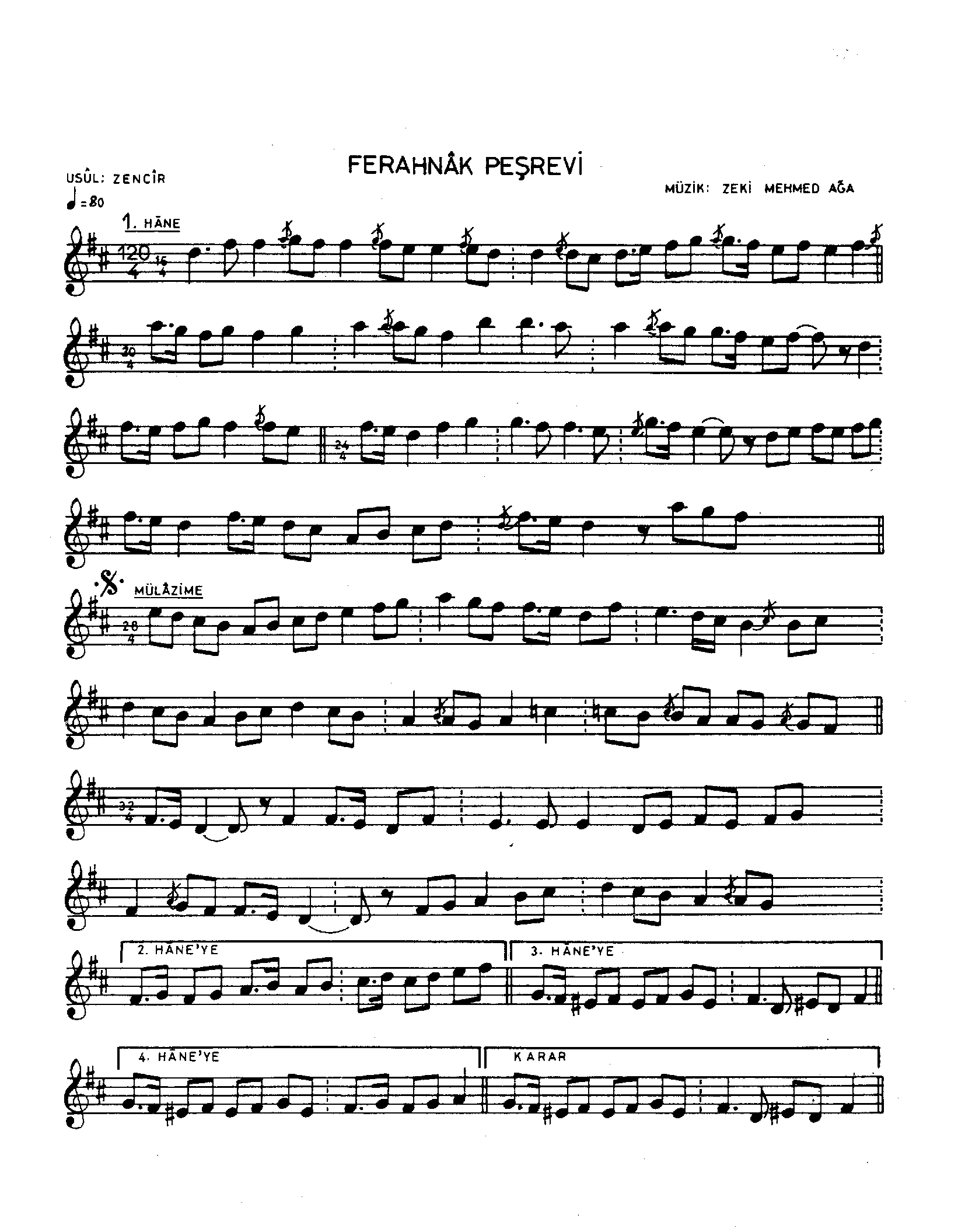 Ferahnâk - Peşrev - Tanburi Zeki Mehmet Ağa - Sayfa 1