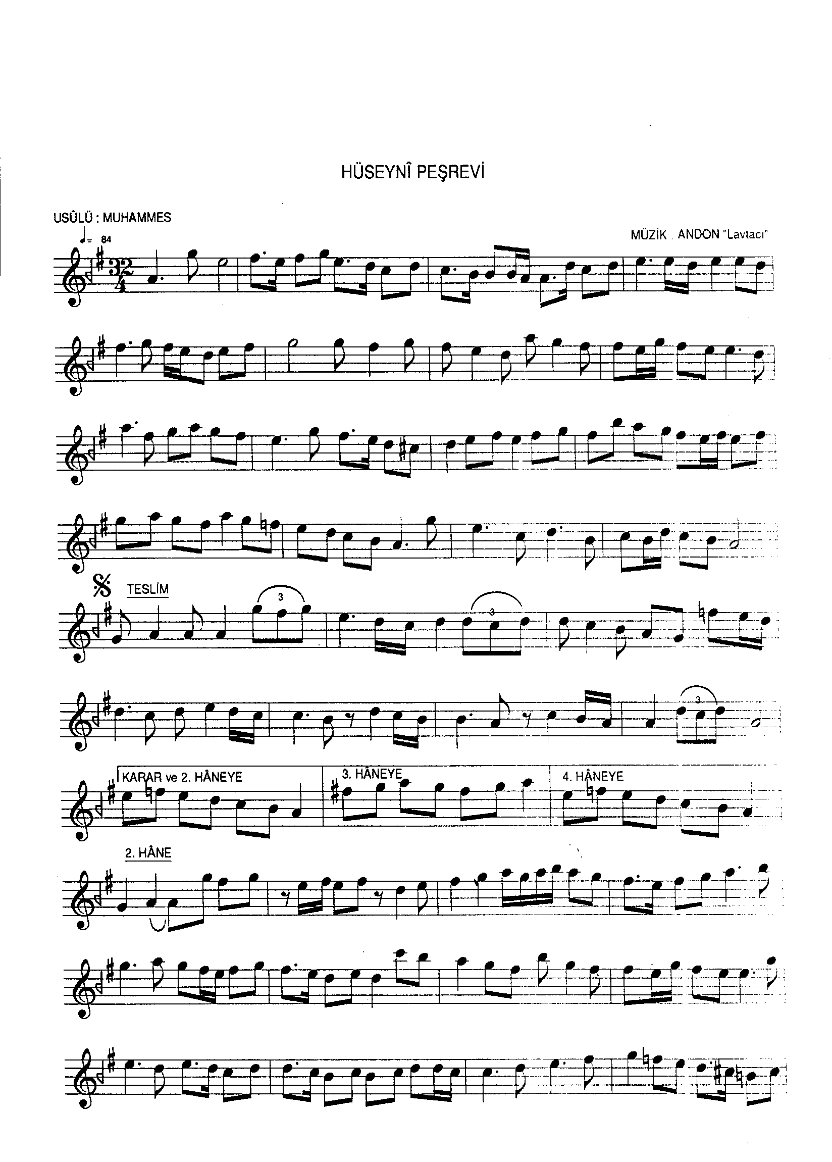 Hüseynî - Peşrev - Lavtacı Andon - Sayfa 1