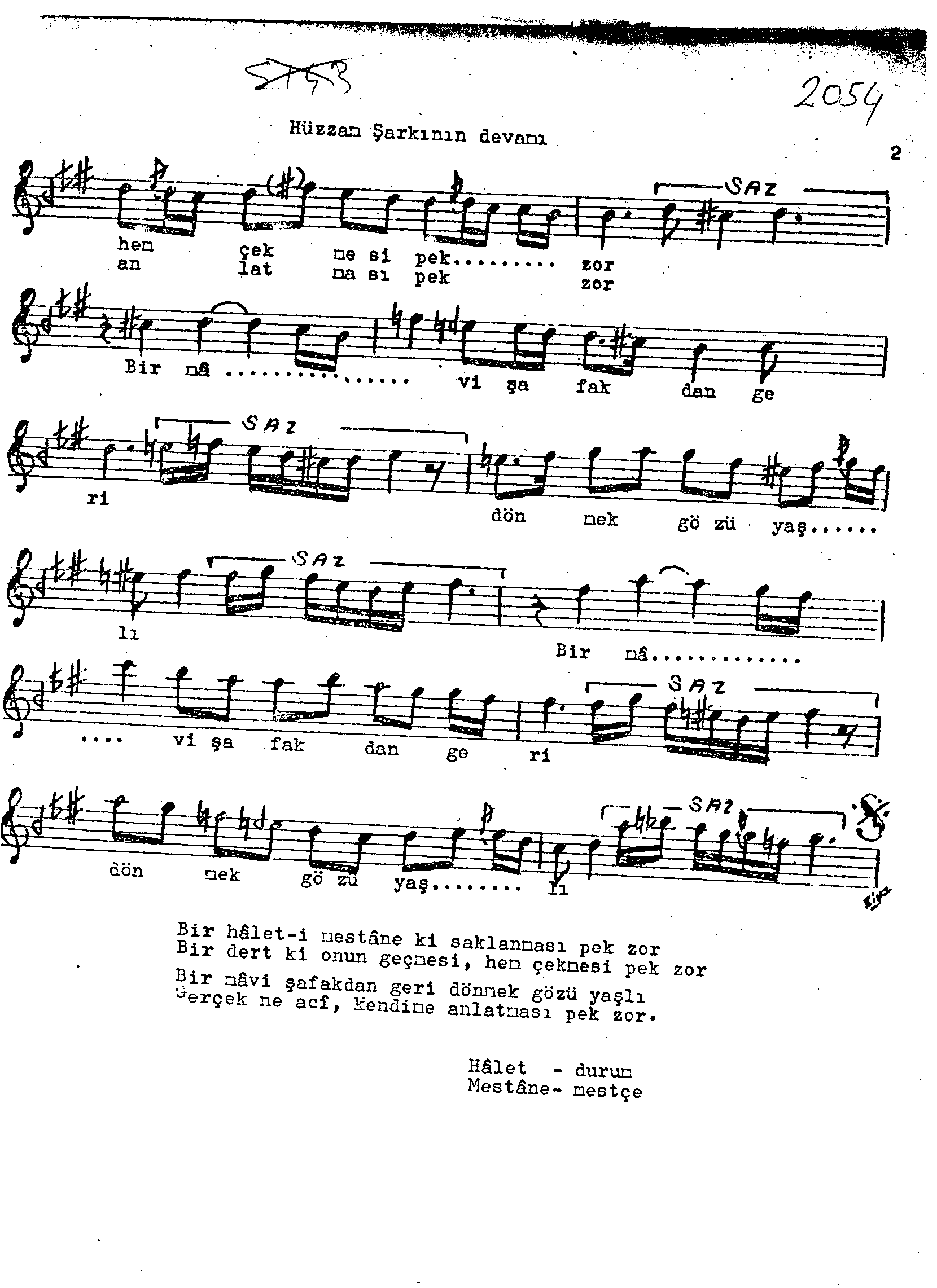 Hüzzâm - Şarkı - Halûk Recâî - Sayfa 2