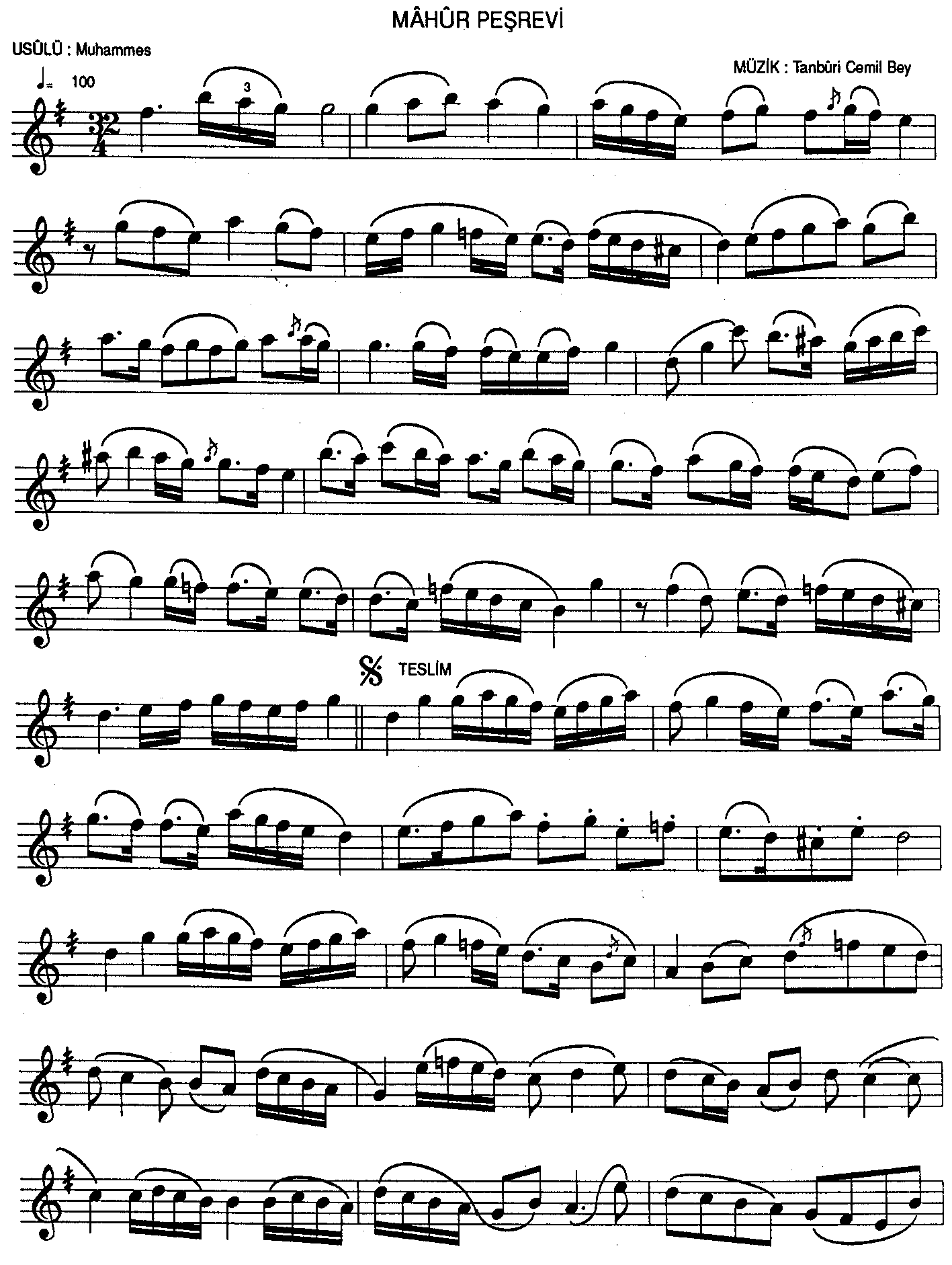 Mâhûr - Peşrev - Tanburi Cemil Bey - Sayfa 1