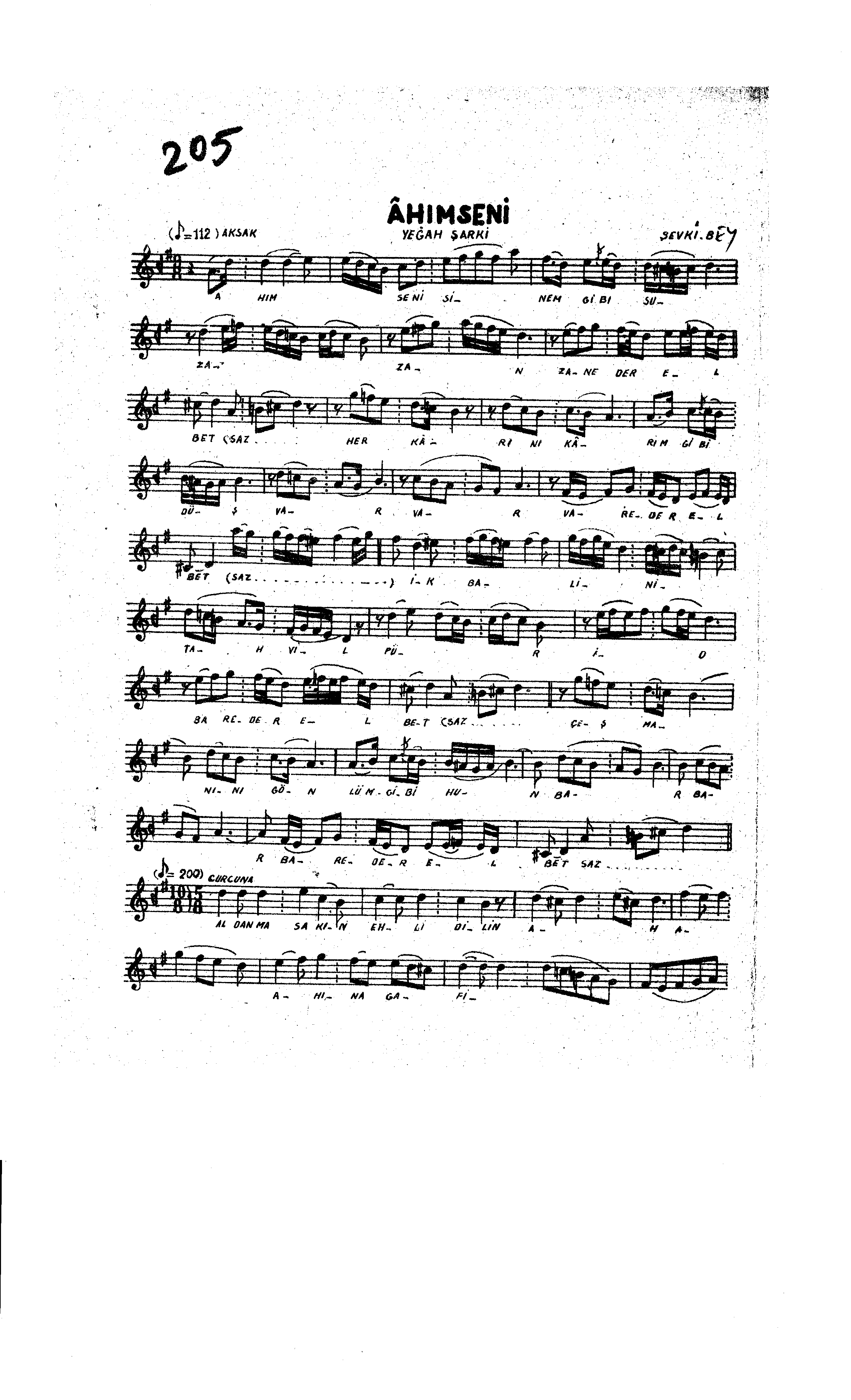 Yegah - Şarkı - Şevkî Bey - Sayfa 1