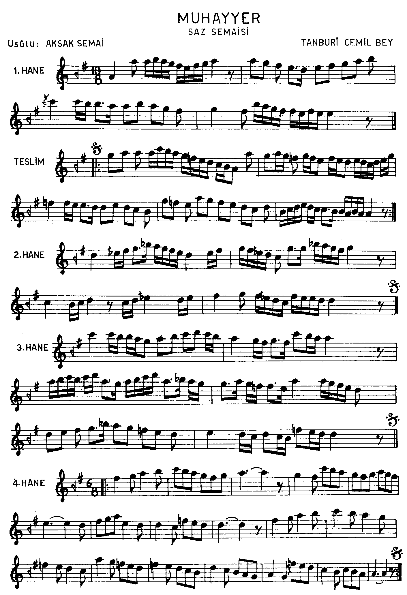 Muhayyer - Saz Semâîsi - Tanburi Cemil Bey - Sayfa 1