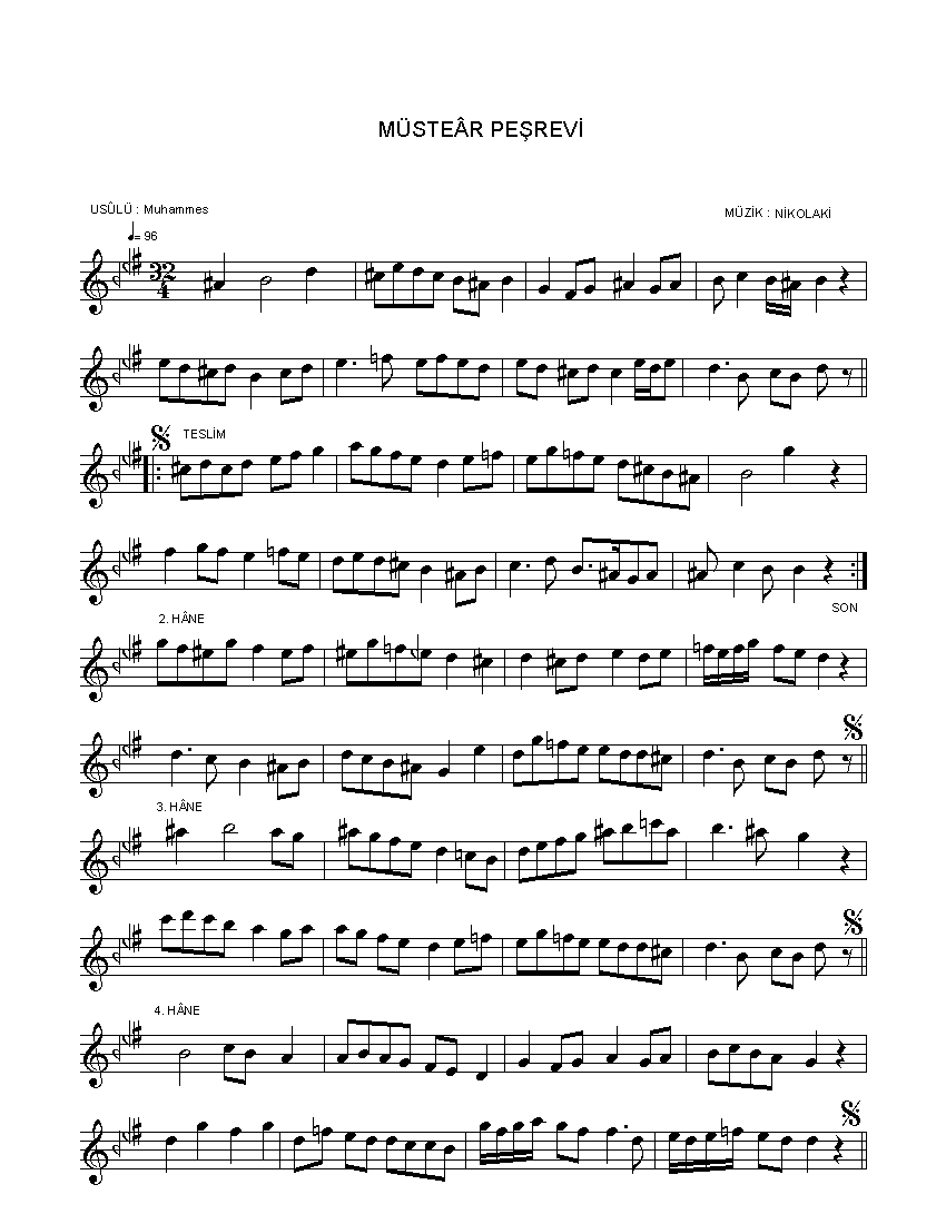 Müsteâr - Peşrev - Kemençeci Nikolaki - Sayfa 1