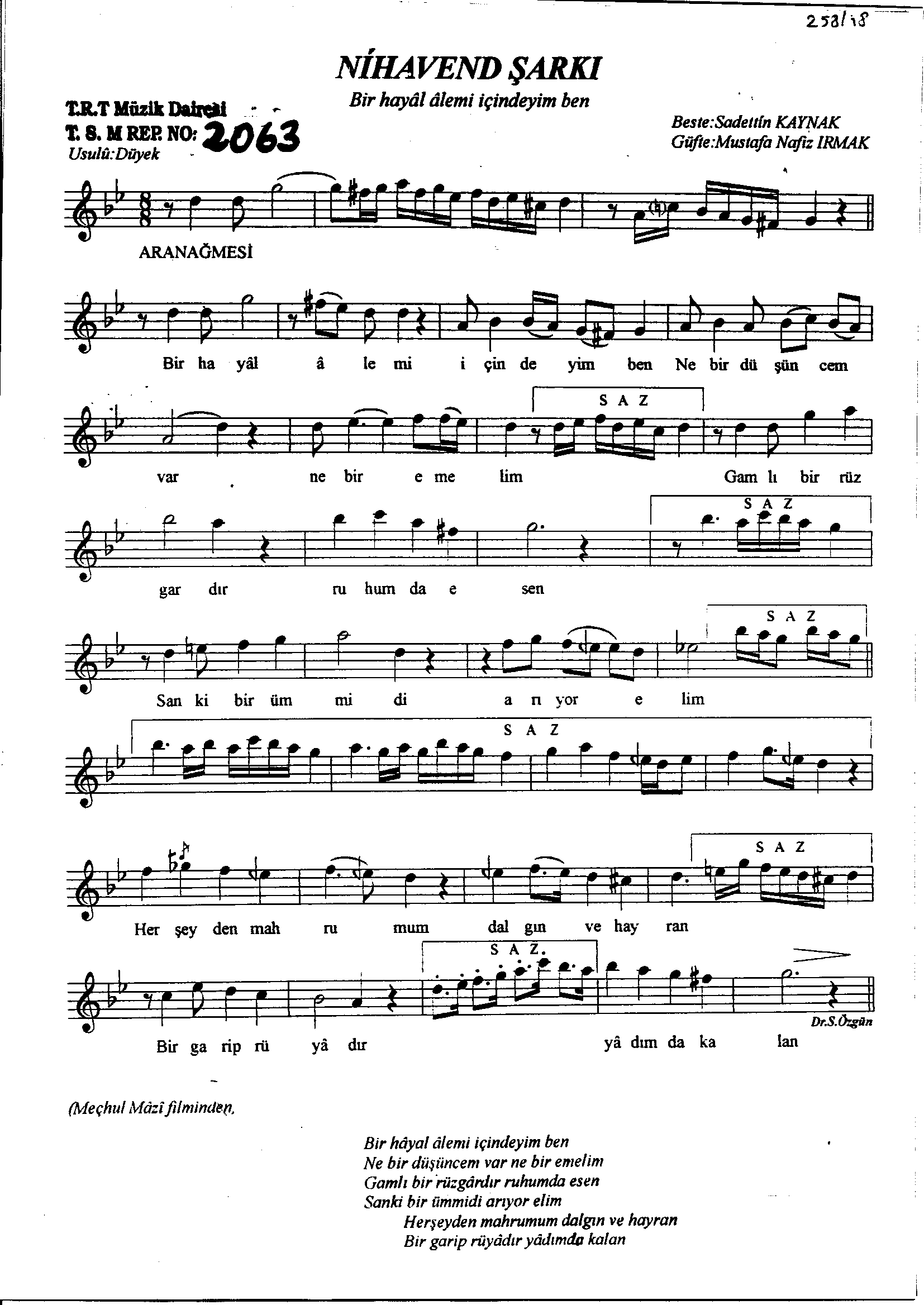 Nihâvend - Şarkı - Sadettin Kaynak - Sayfa 1