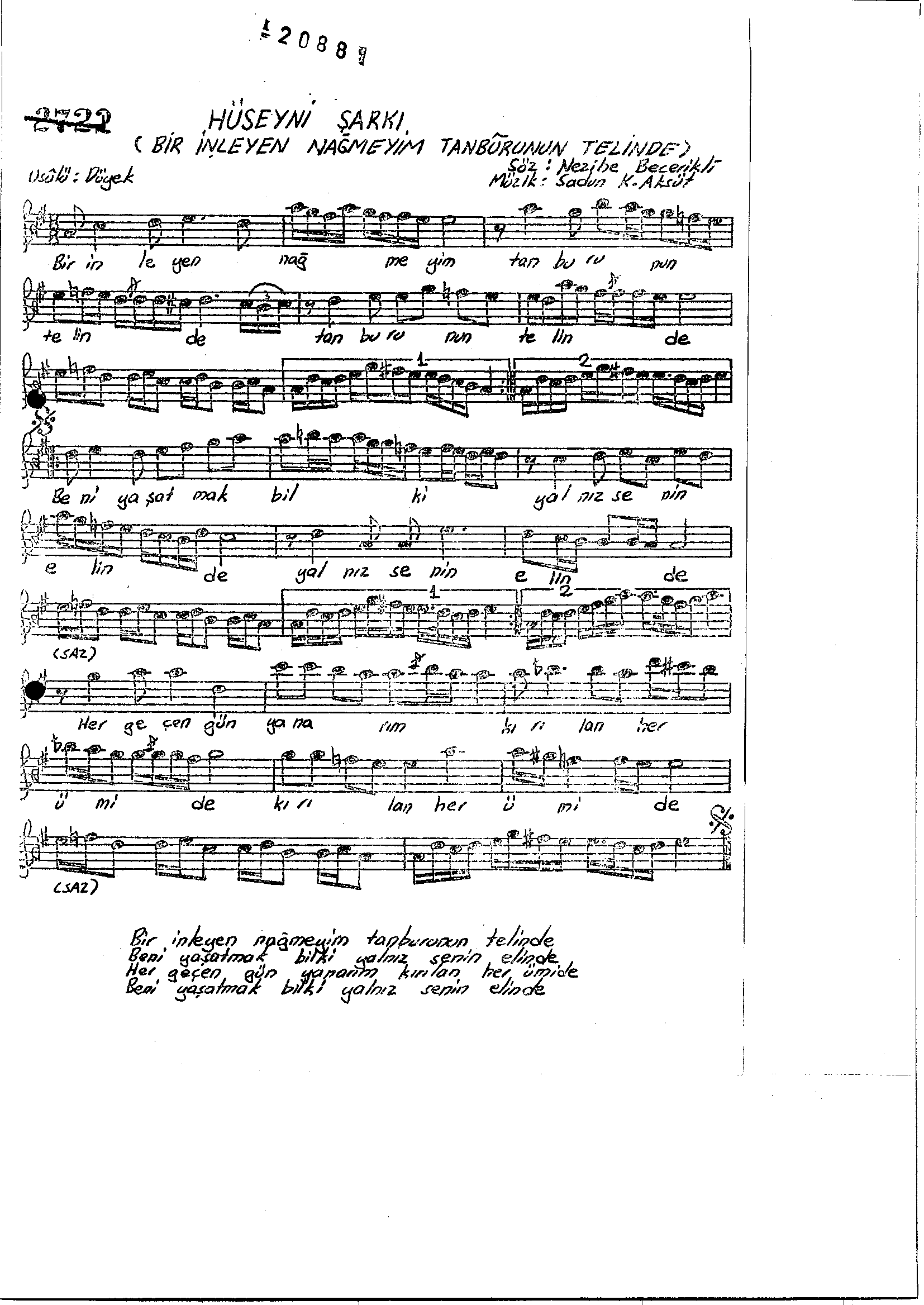 Hüseynî - Şarkı - Sadun Aksüt - Sayfa 1