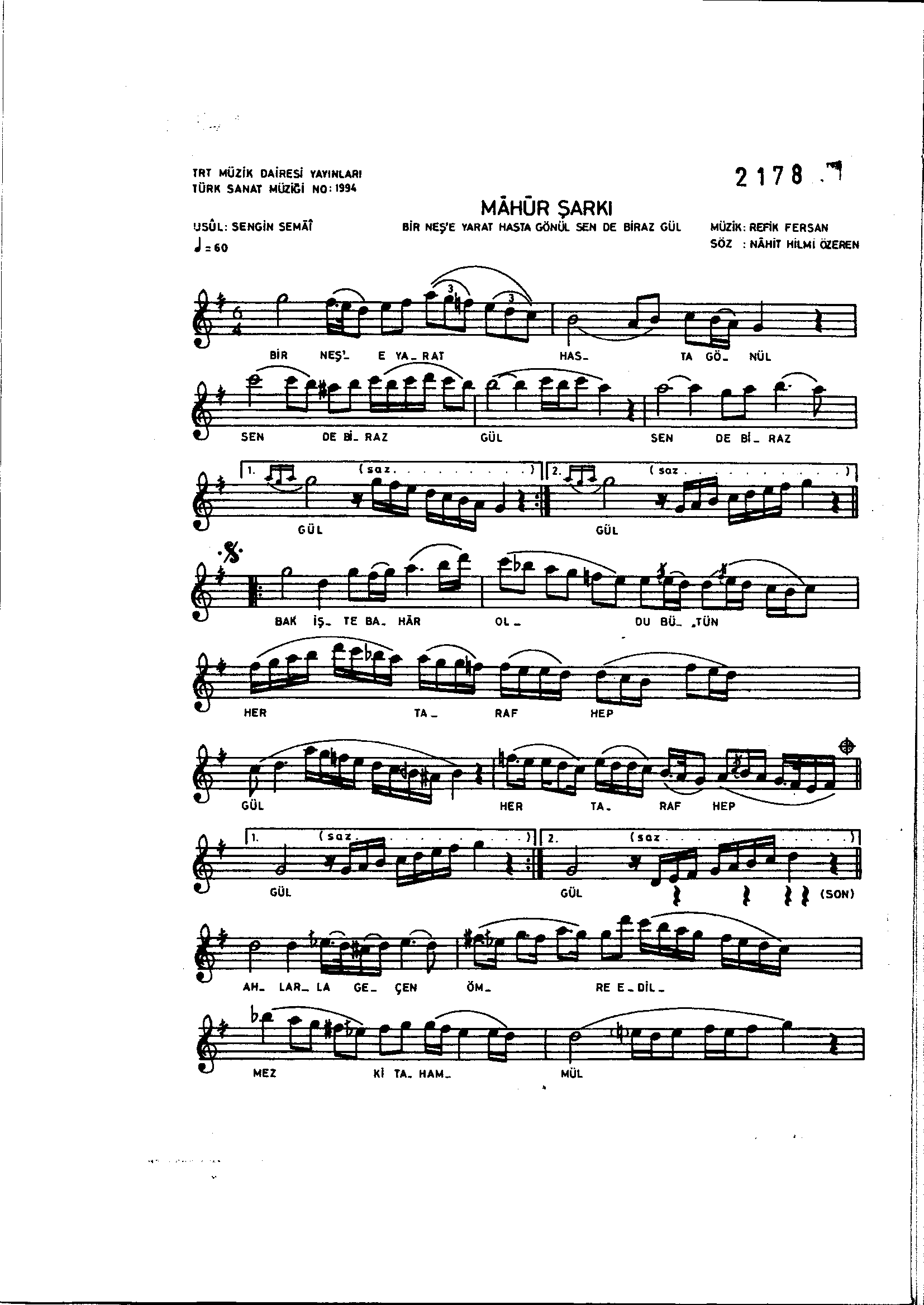 Mâhûr - Şarkı - Refik Fersan - Sayfa 1