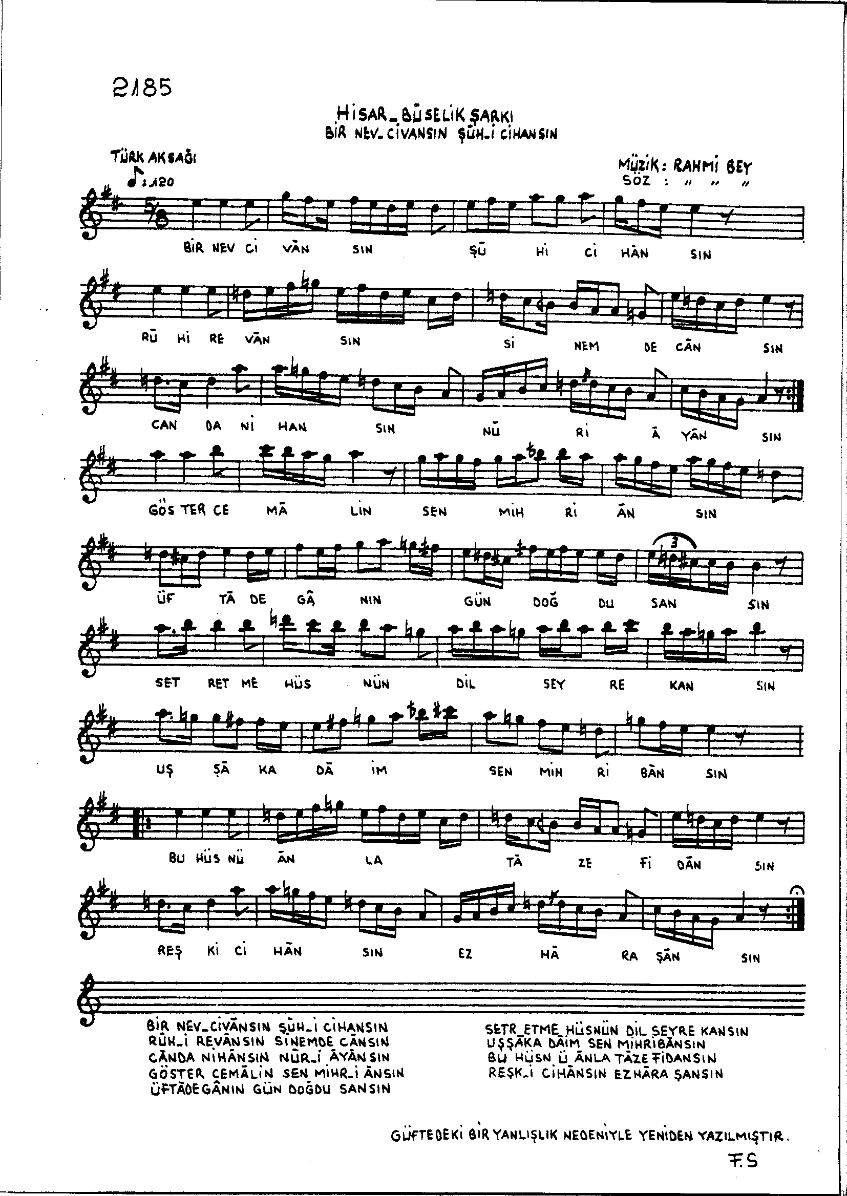 Hisâr-Bûselik - Şarkı - Rahmi Bey - Sayfa 1