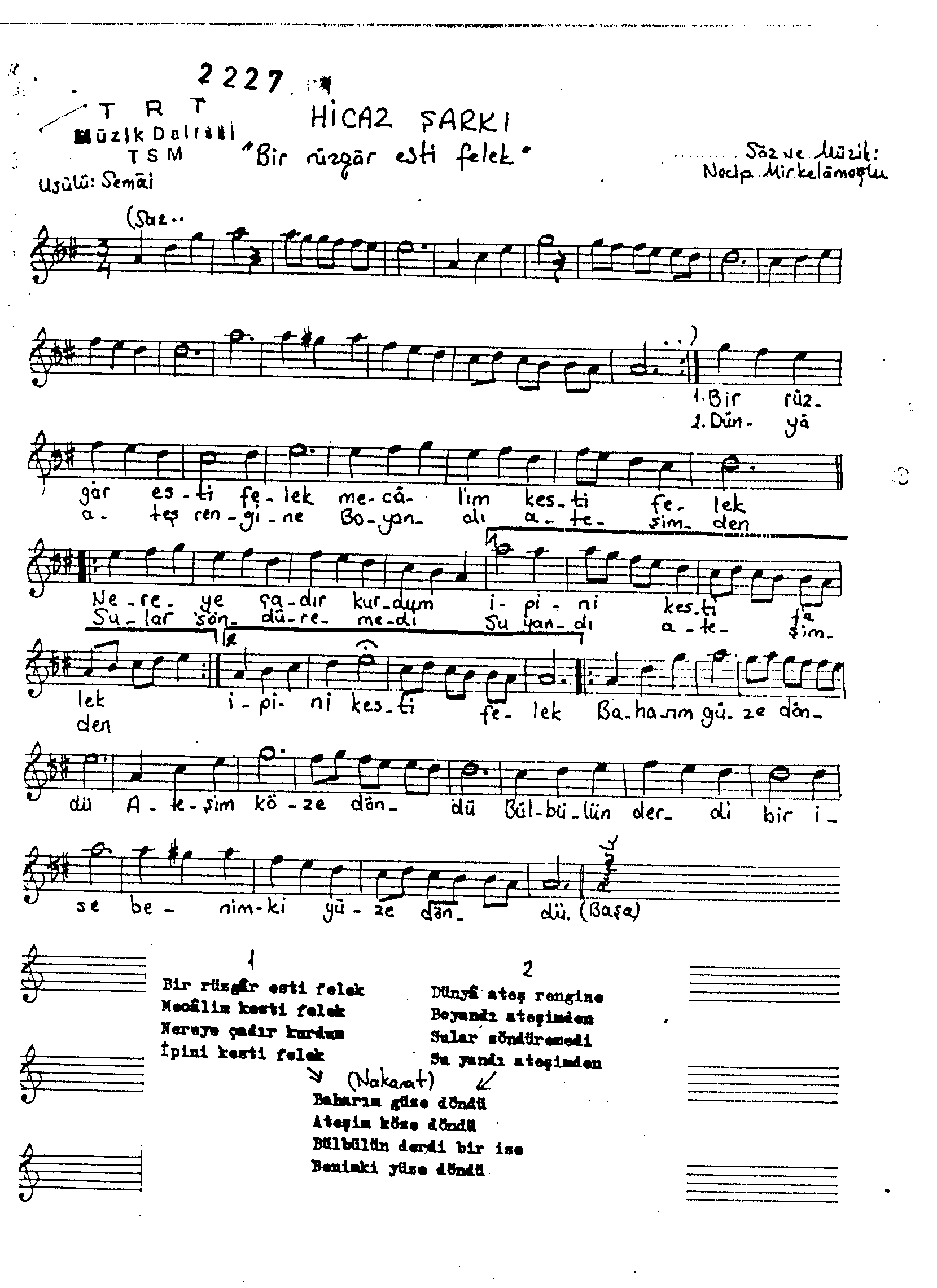 Hicâz - Şarkı - Necip Mirkelâmoğlu - Sayfa 1