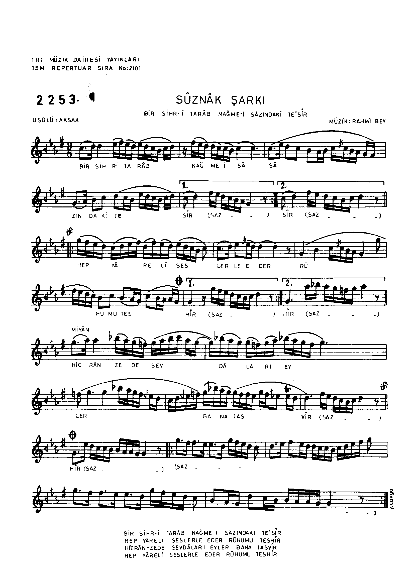 Sûz-Nâk - Şarkı - Rahmi Bey - Sayfa 1
