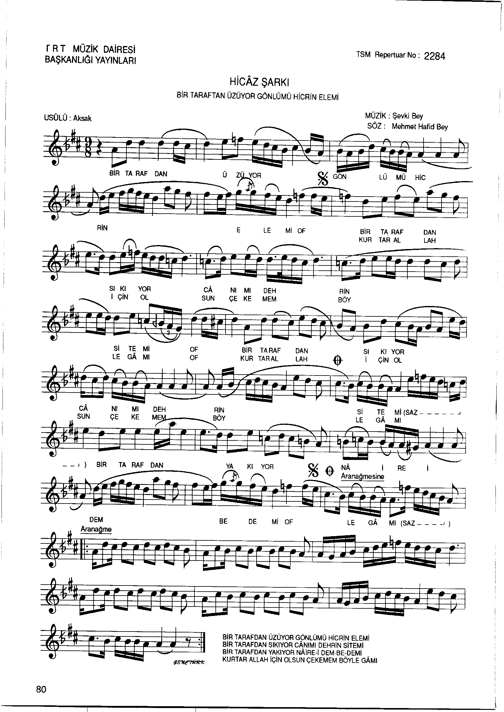Hicâz - Şarkı - Şevkî Bey - Sayfa 1