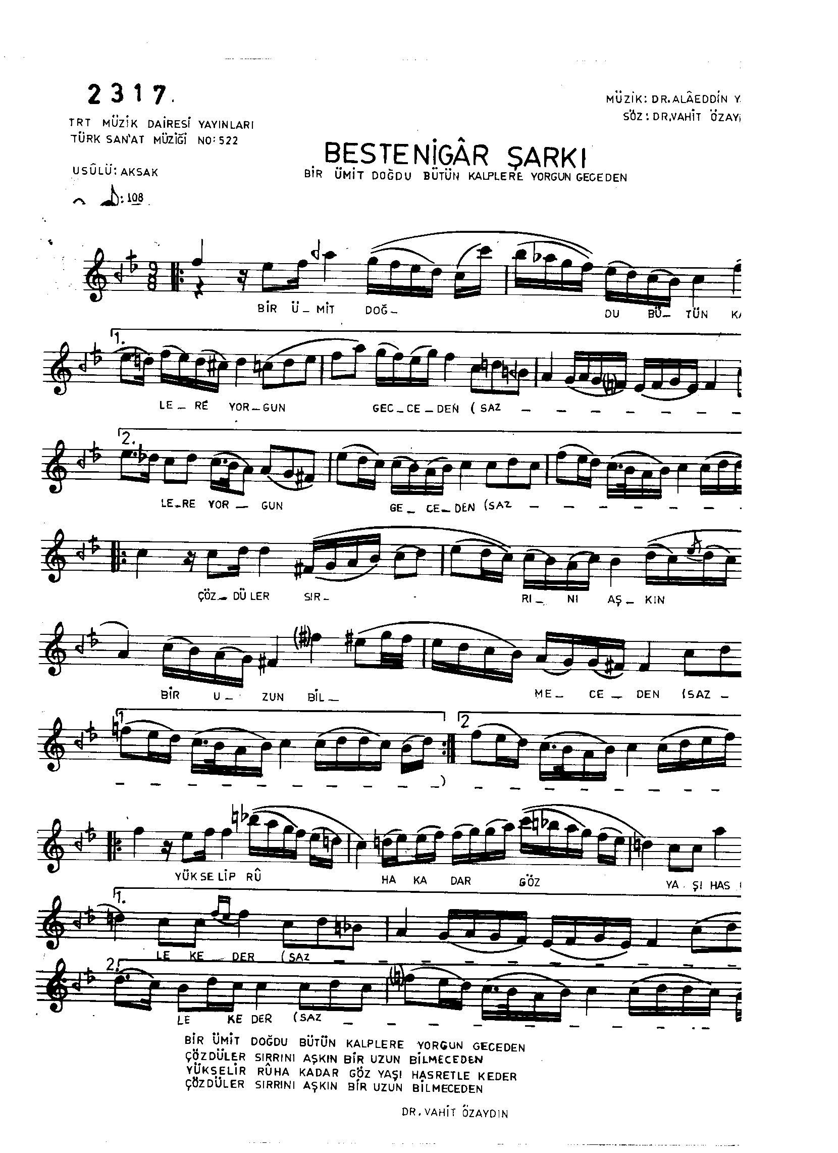 Bestenigâr - Şarkı - Alâeddin Yavaşça - Sayfa 1