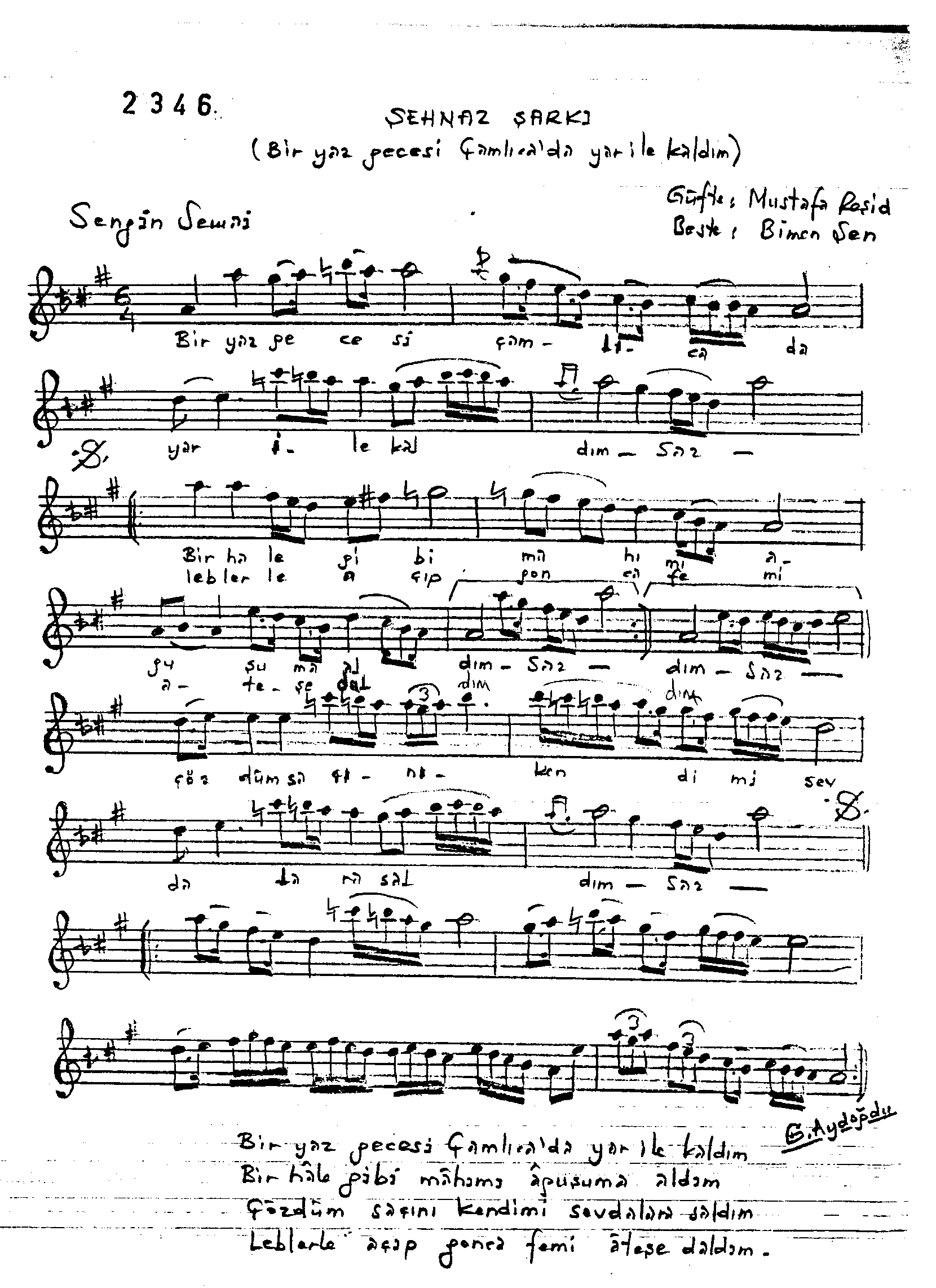 Şehnâz - Şarkı - Bîmen Şen - Sayfa 1