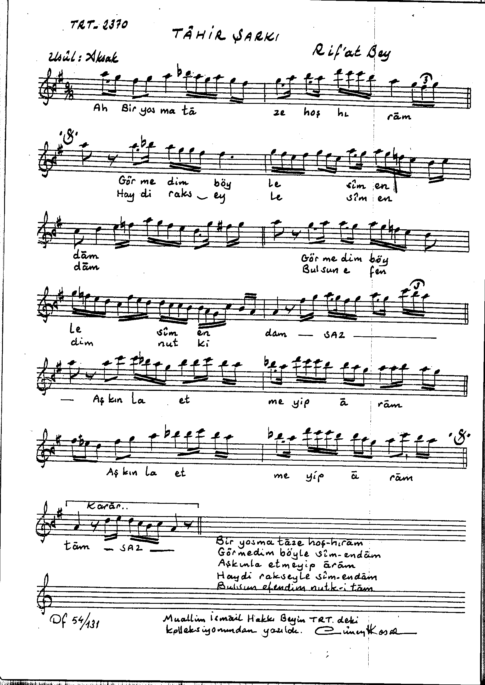 Tâhir - Şarkı - Rif'at Bey - Sayfa 1