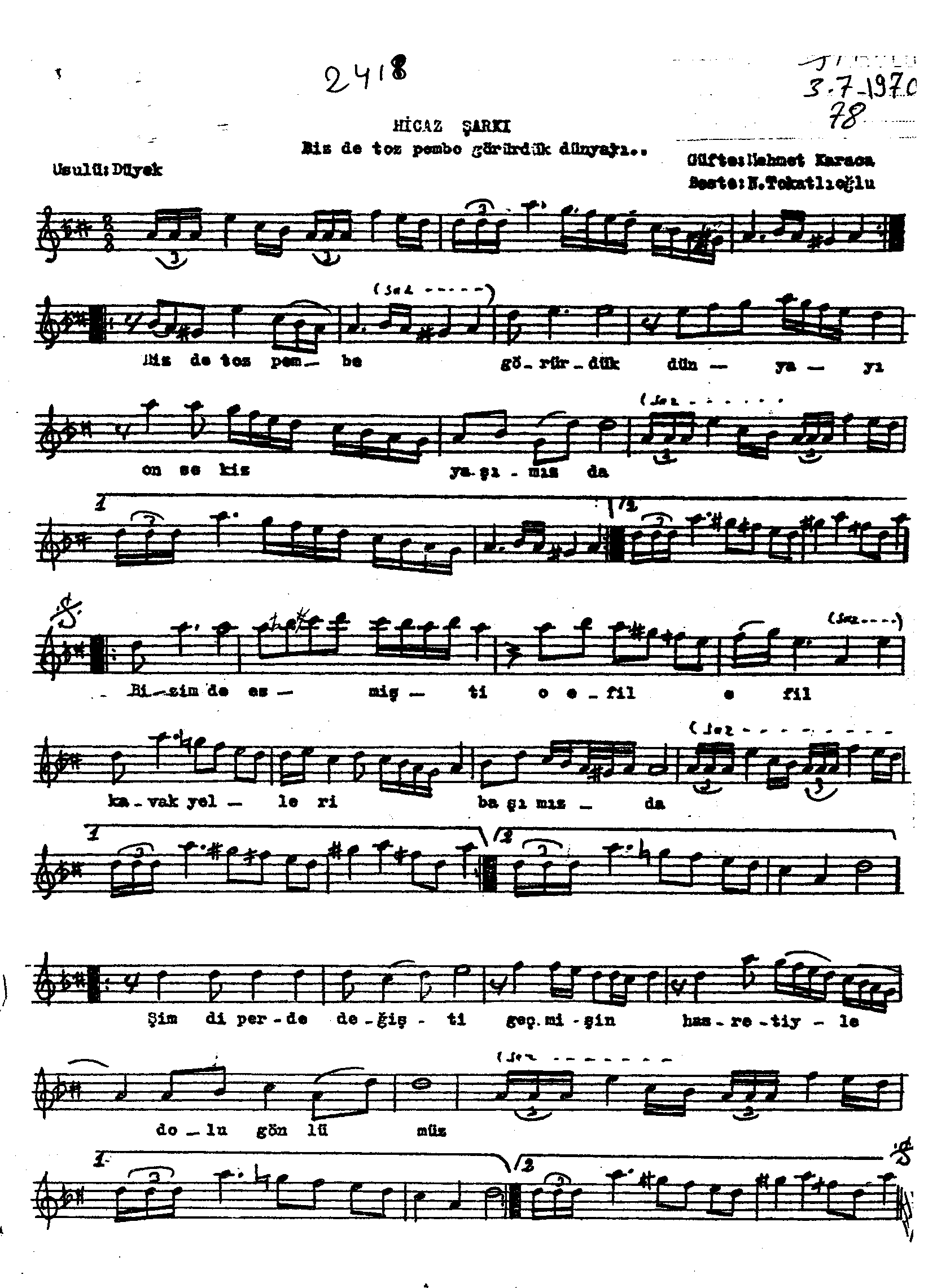Hicâz - Şarkı - Necdet Tokatlıoğlu - Sayfa 1