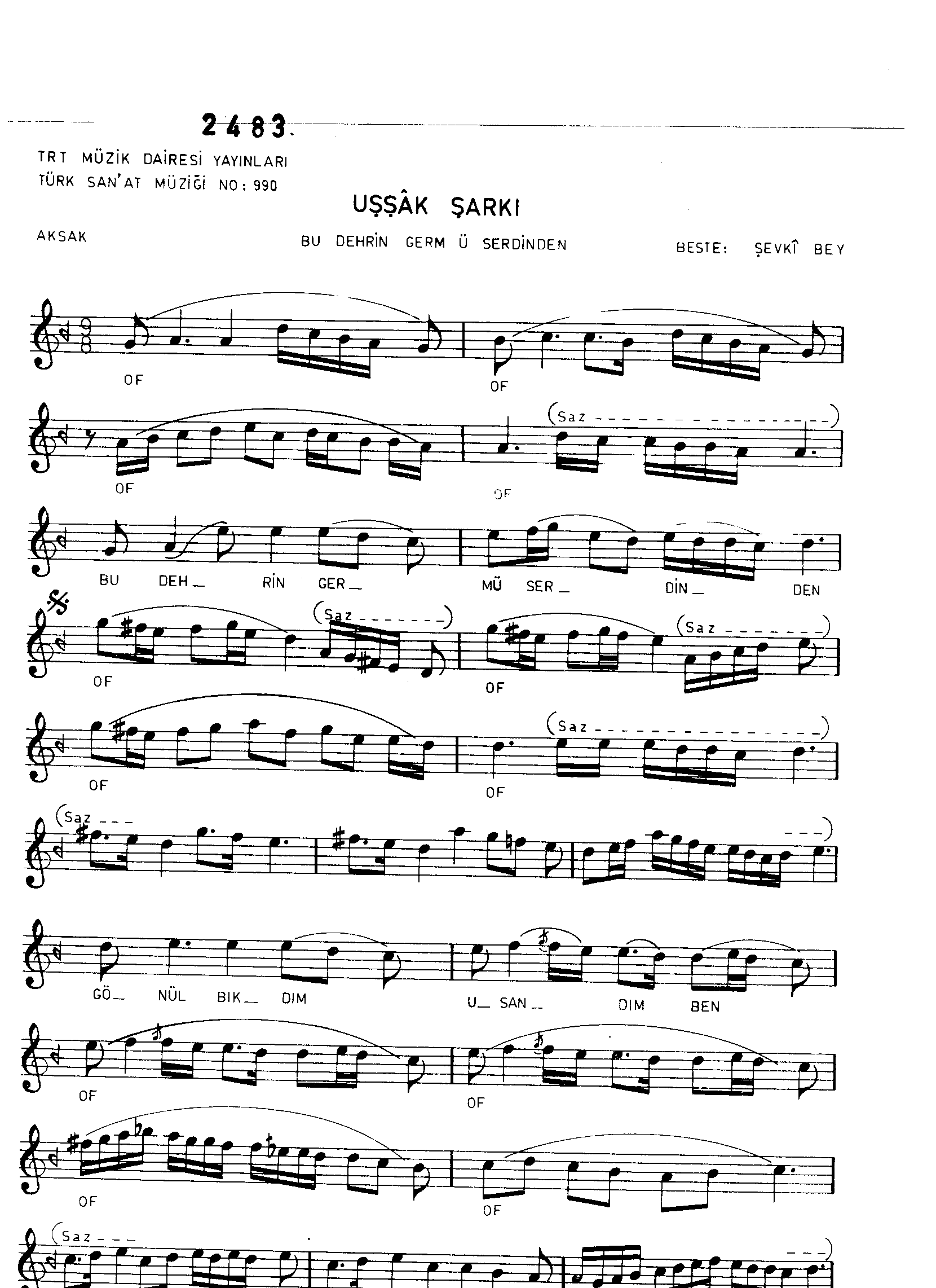 Uşşak - Şarkı - Şevkî Bey - Sayfa 1