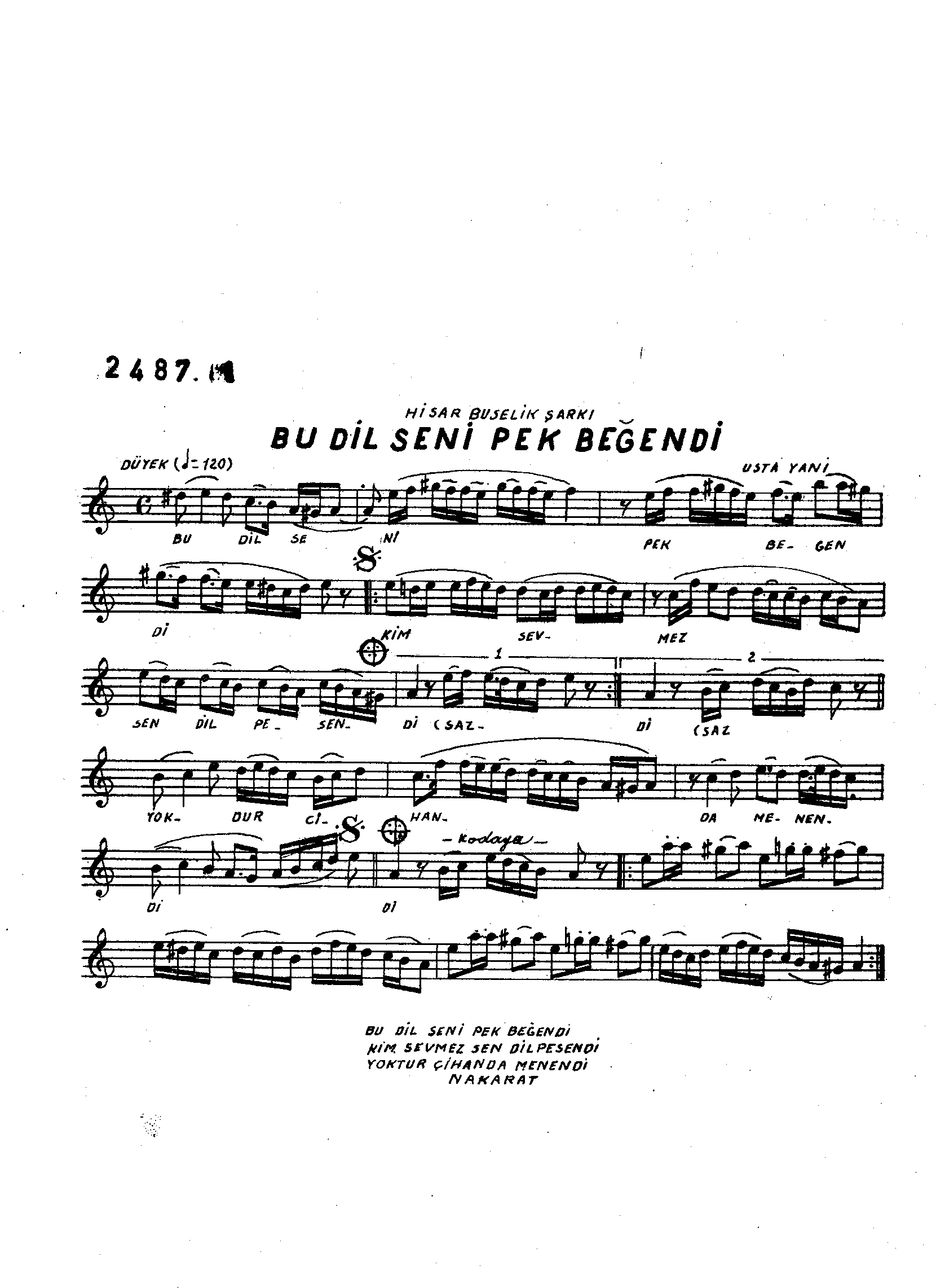 Hisâr-Bûselik - Şarkı - Kemençeci Usta Yani - Sayfa 1