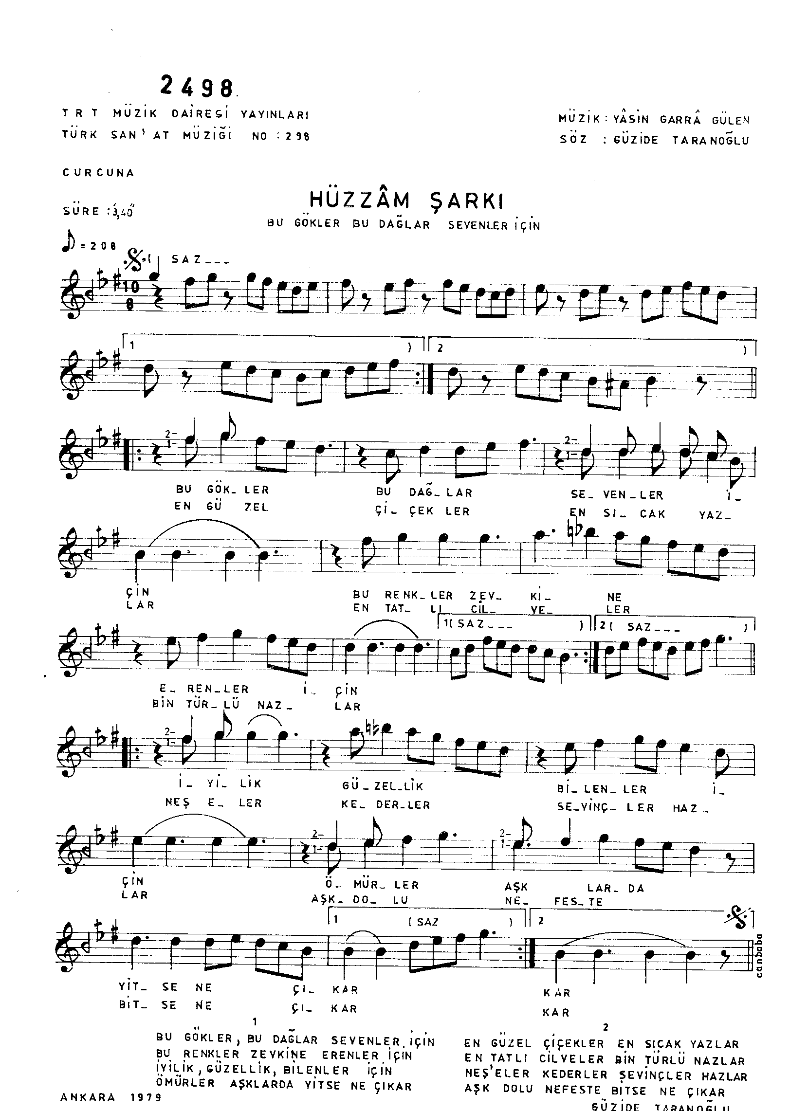 Hüzzâm - Şarkı - Yâsin Garra Gülen - Sayfa 1