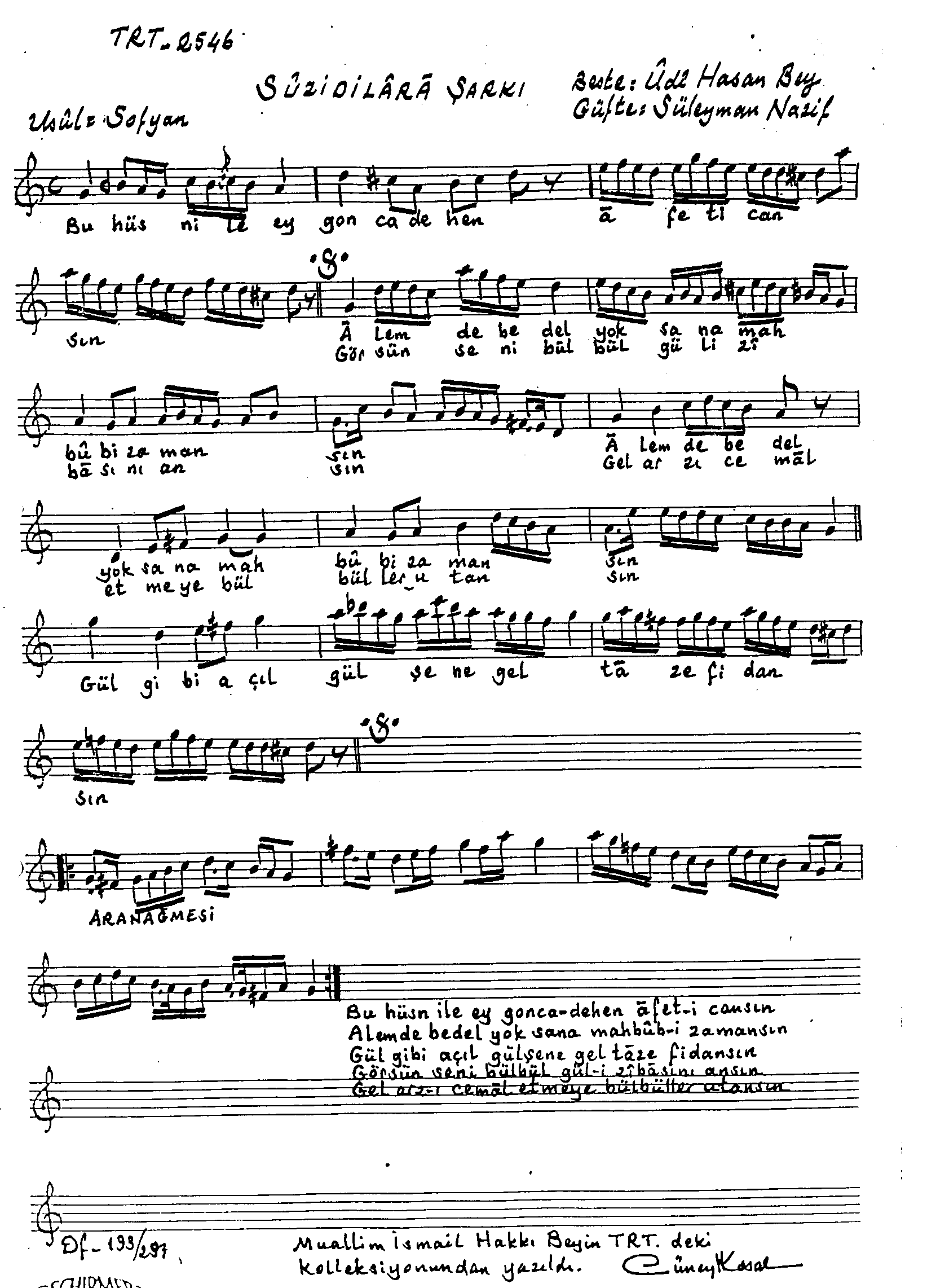 Sûz-i Dil-Ârâ - Şarkı - Hasan Bey(Ûdî) - Sayfa 1