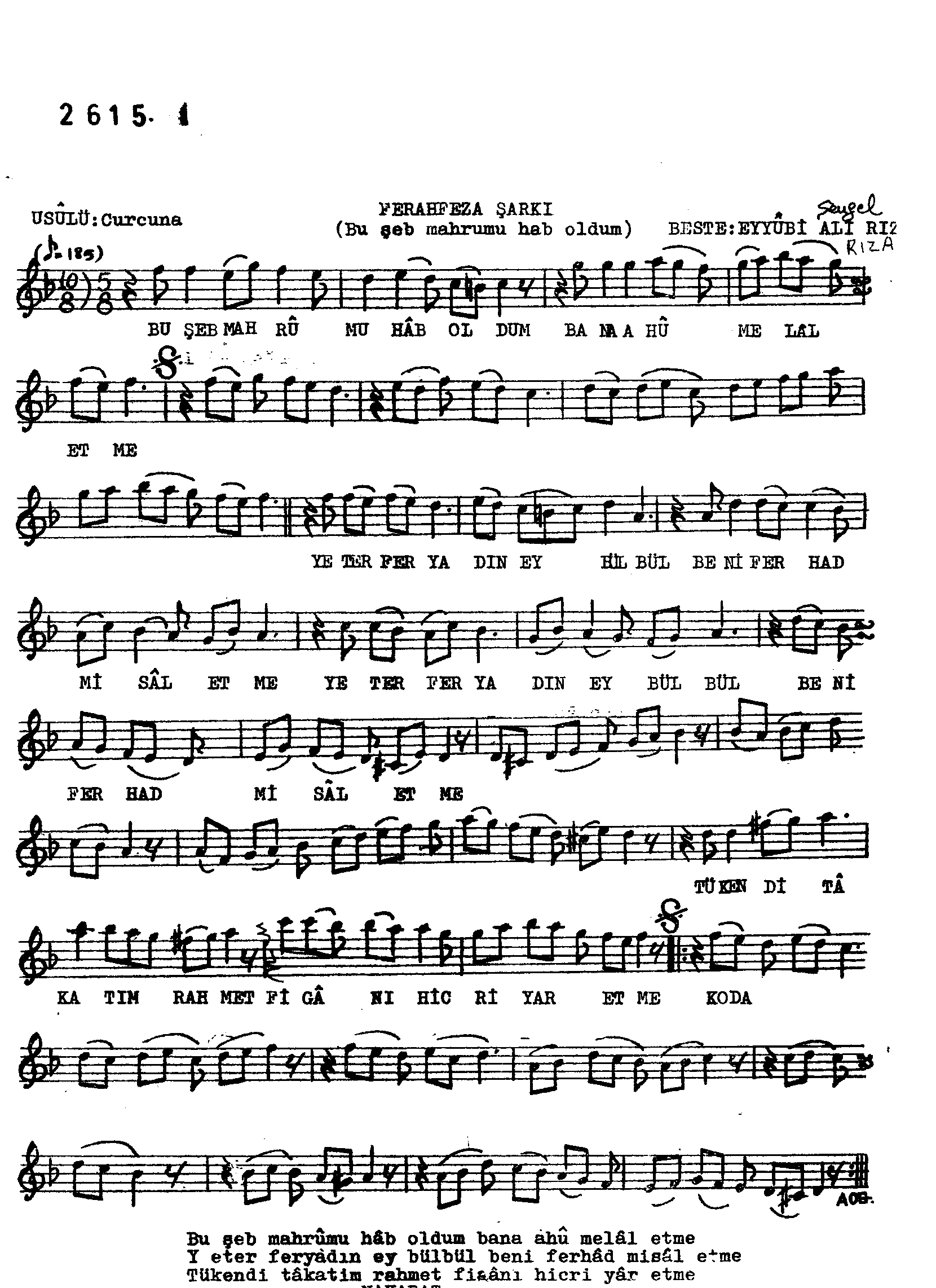 Ferah-Fezâ - Şarkı - Ali Rızâ Şengel (Eyyûbi) - Sayfa 1