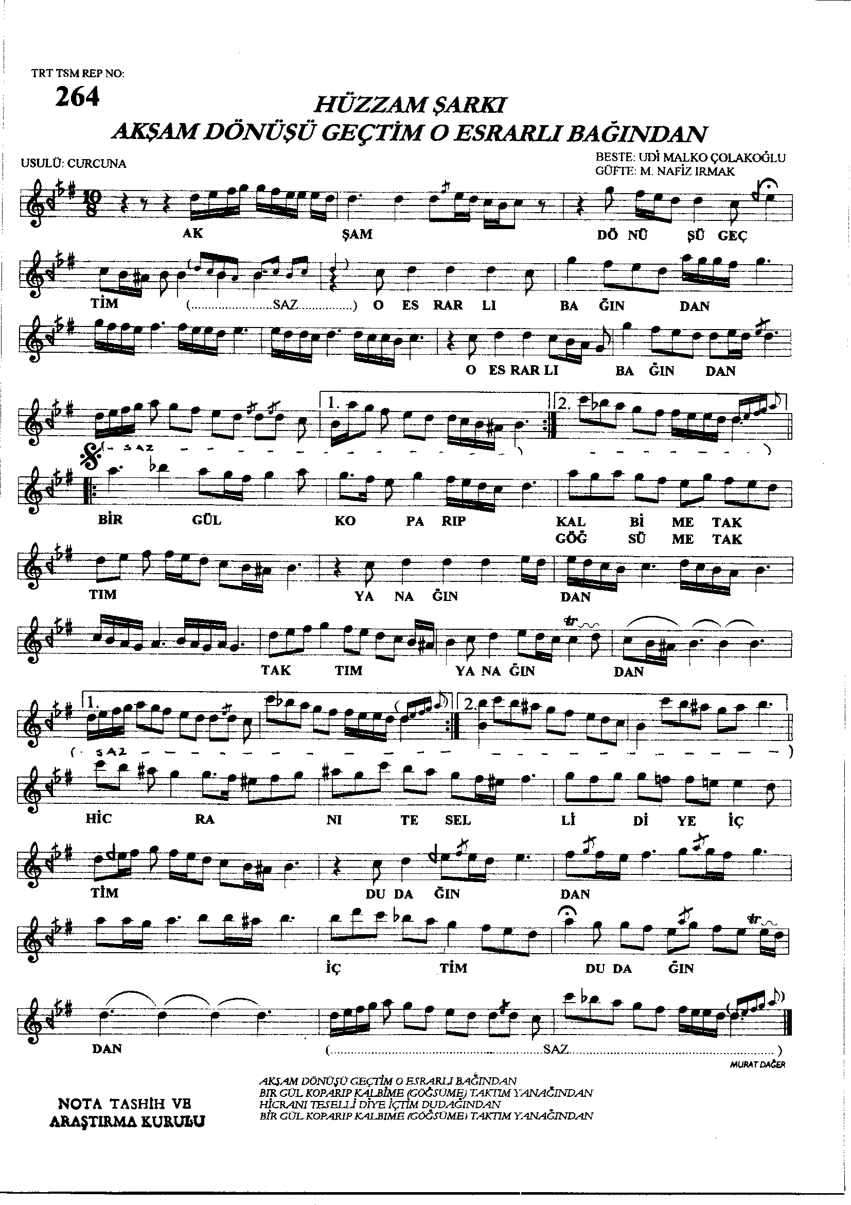 Hüzzâm - Şarkı - Marko Çolakoğlu(Ûdî) - Sayfa 1