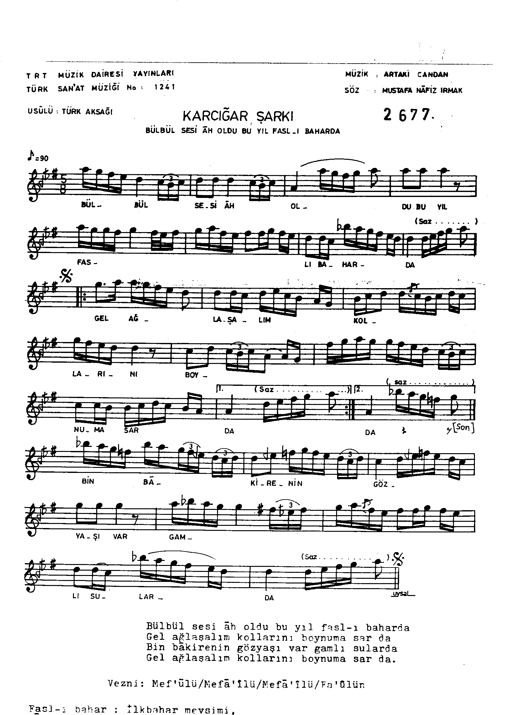 Karcığar - Şarkı - Artaki Candan - Sayfa 1