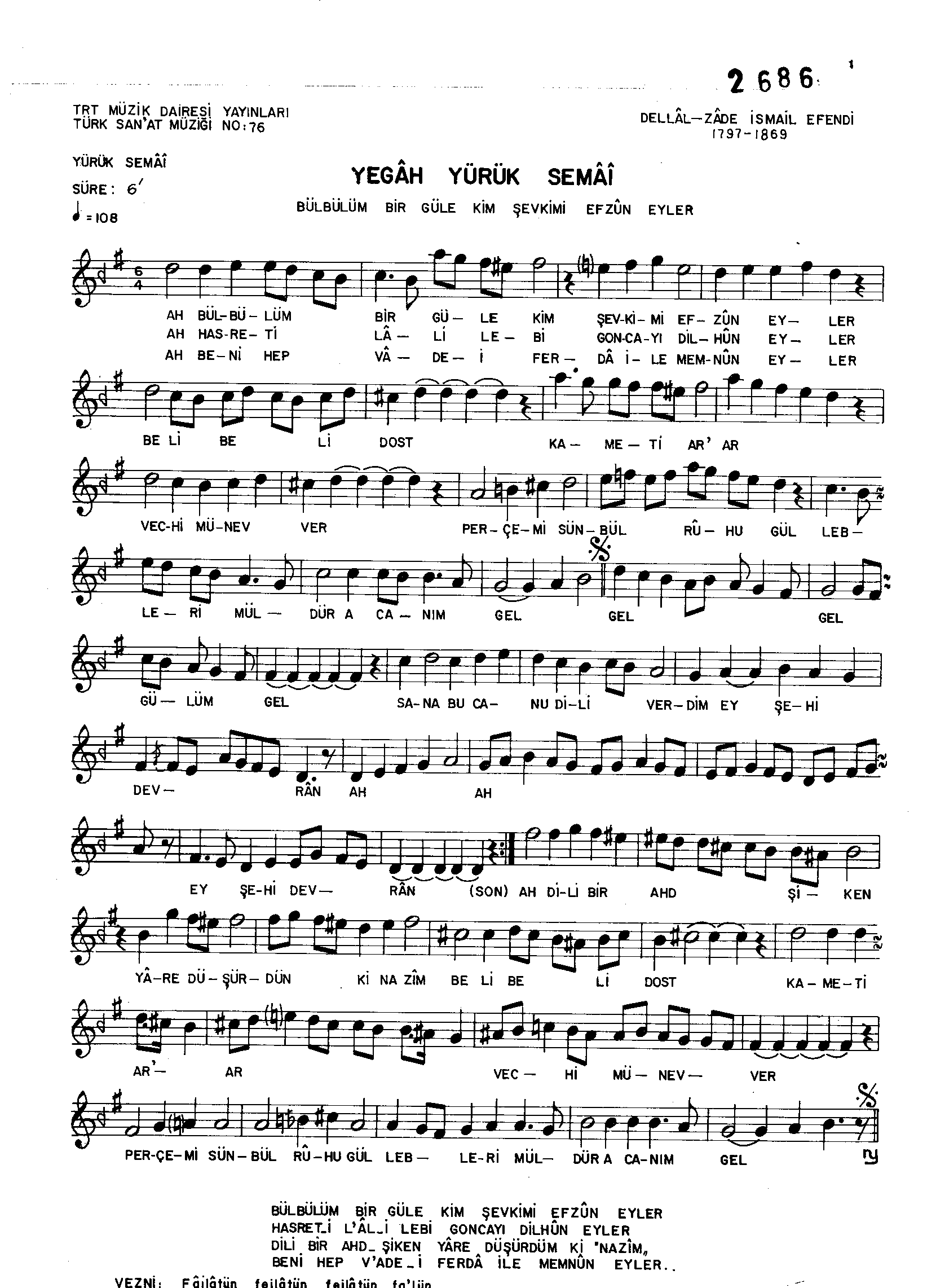 Yegah - Yürük Semai - Dellalzâde  - Sayfa 1